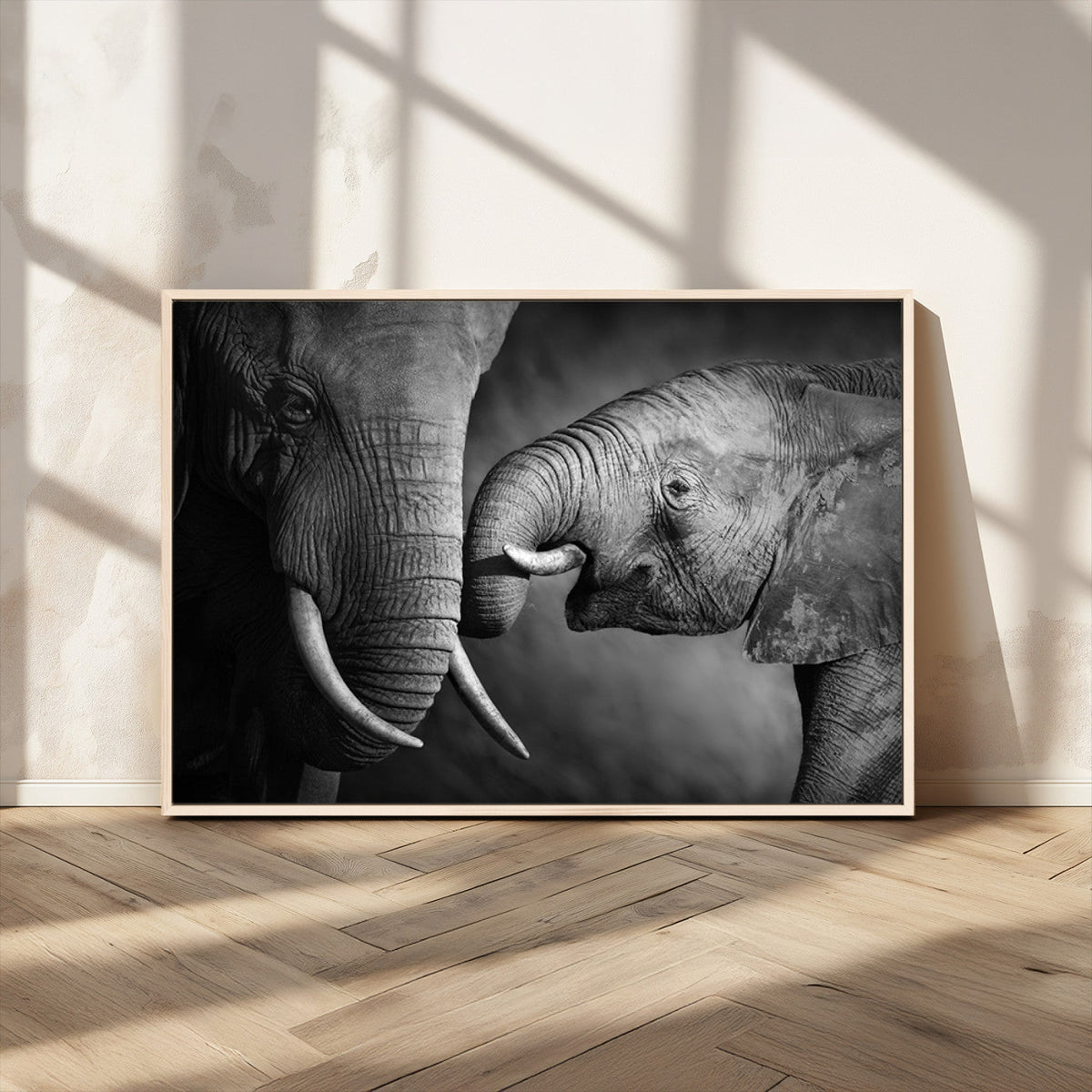 Elephant Family Wall Art Canvas, Framed Elephant Family