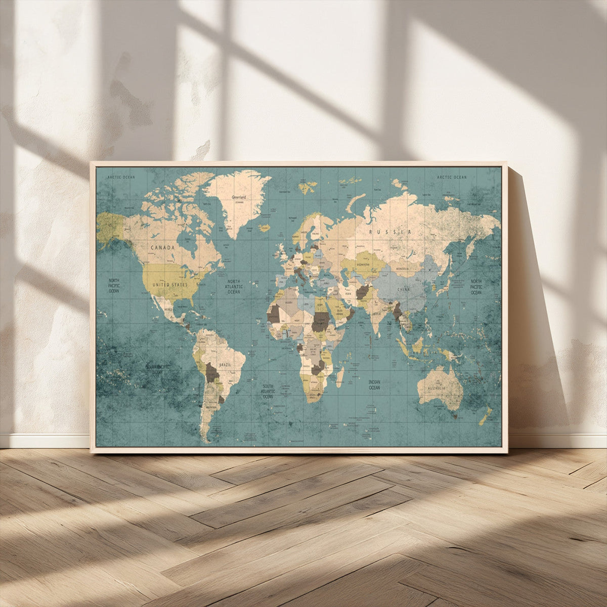Classic World Map Canvas Print – Framed Vintage Map Wall
