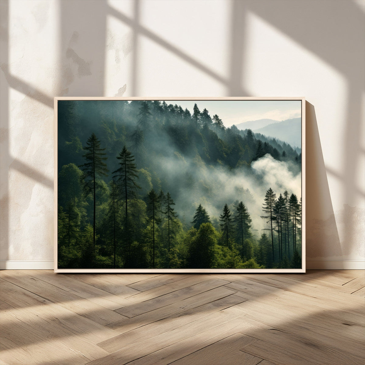 Misty Forest Wall Art Premium Canvas Print a Foggy and