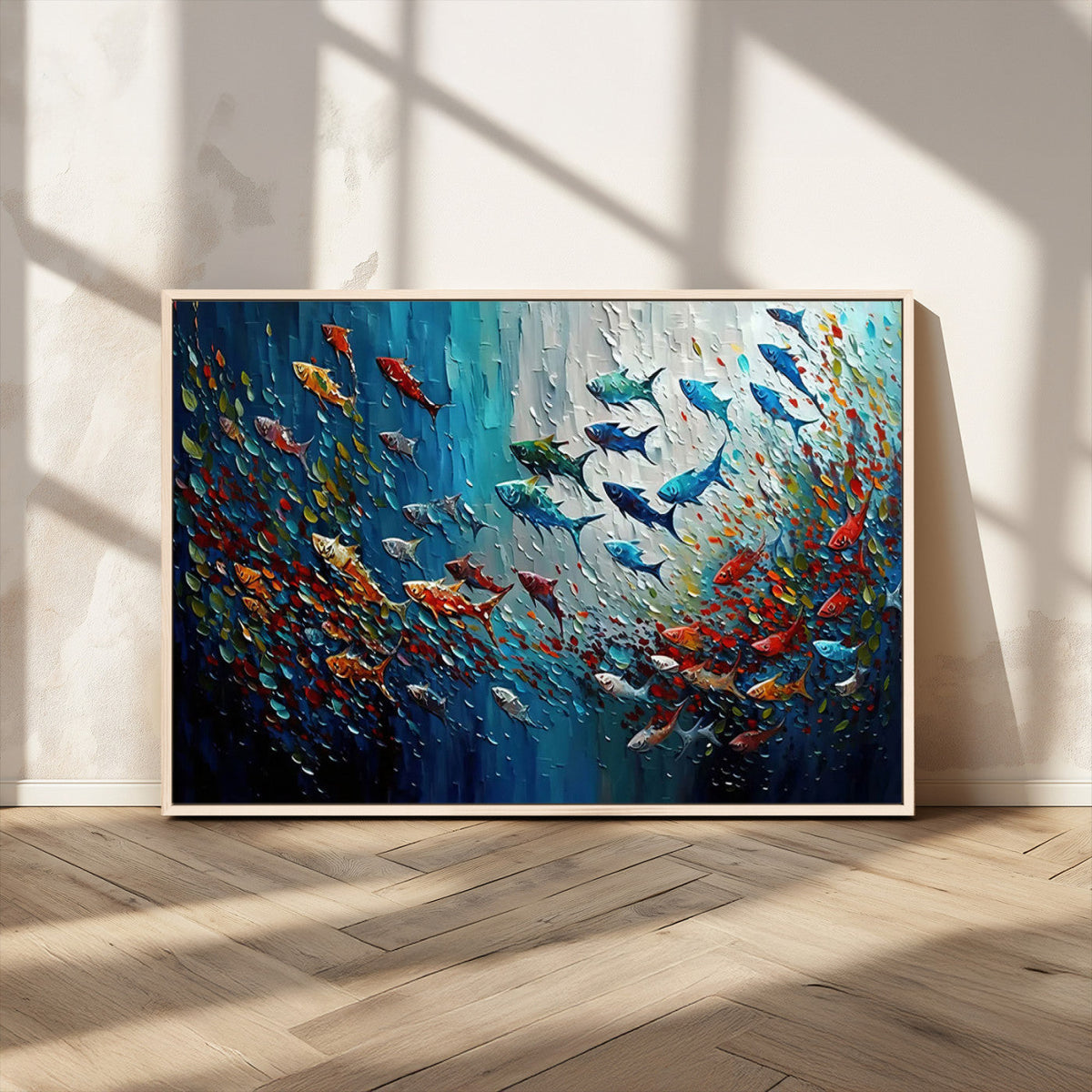 Modern Abstract Fish Shoal Wall Art Canvas Print, Colorful