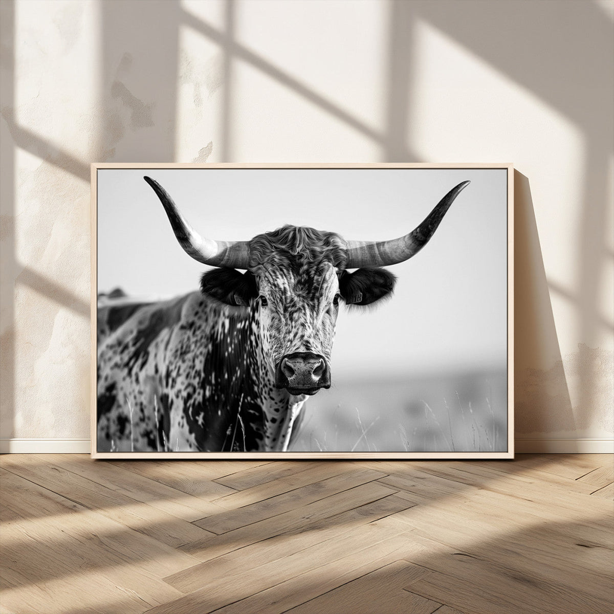 Texas Highland Cow Longhorn Canvas Print - Rustic Farmhouse