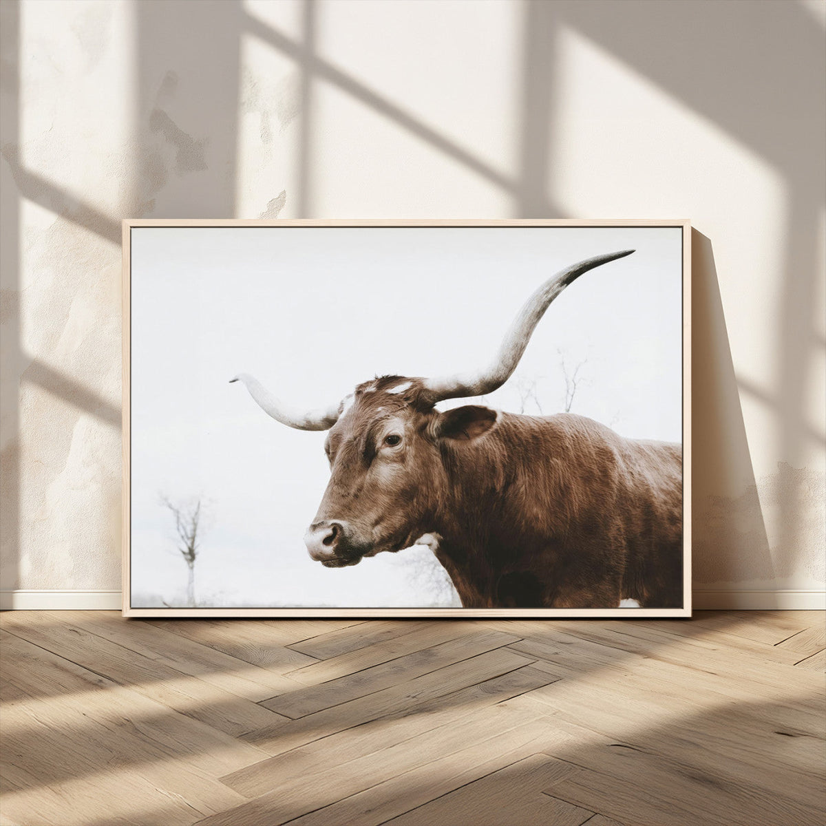 Rustic Bull Wall Art Canvas Print – Modern Longhorn