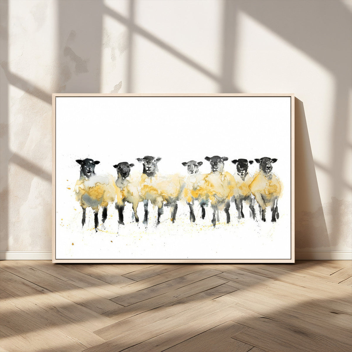 Farmhouse Wall Art Sheep Print | Ready to Hang Framed Canvas