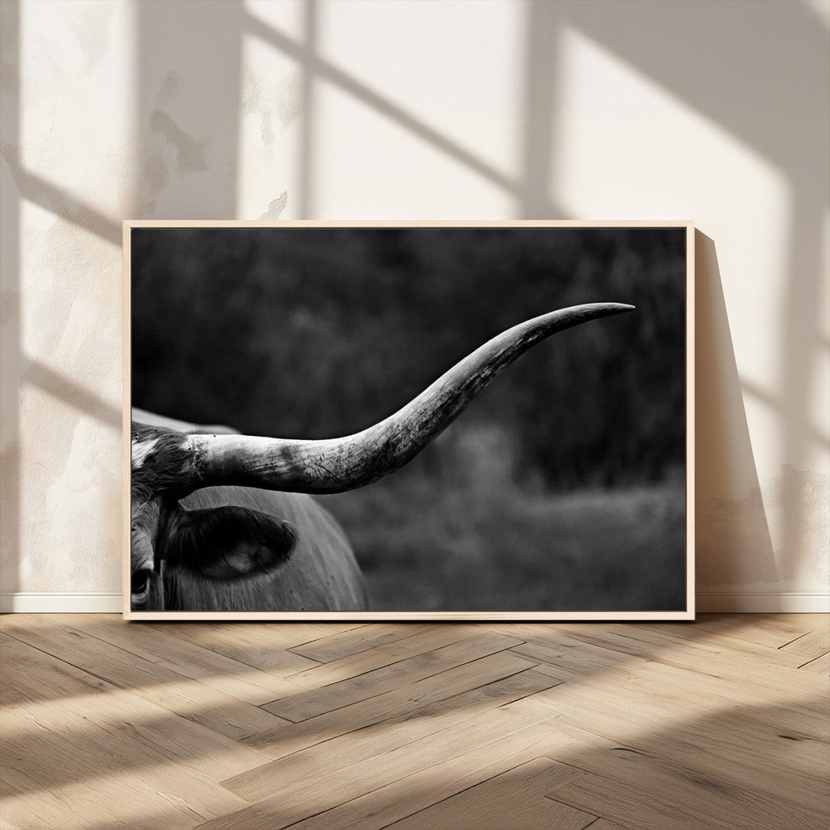 Cow Longhorn Wall Art | Black and White Print | Ready to