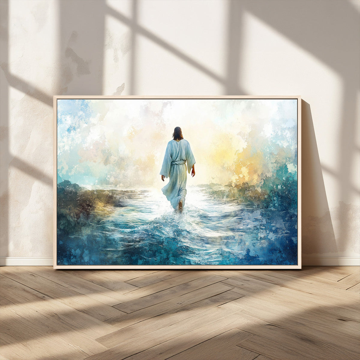 Watercolor Jesus Walking on Water Canvas Print, Christian