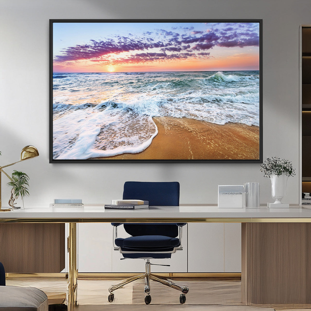 Coastal Sunset Art Beach Canvas Wall Art Print | Ocean Waves