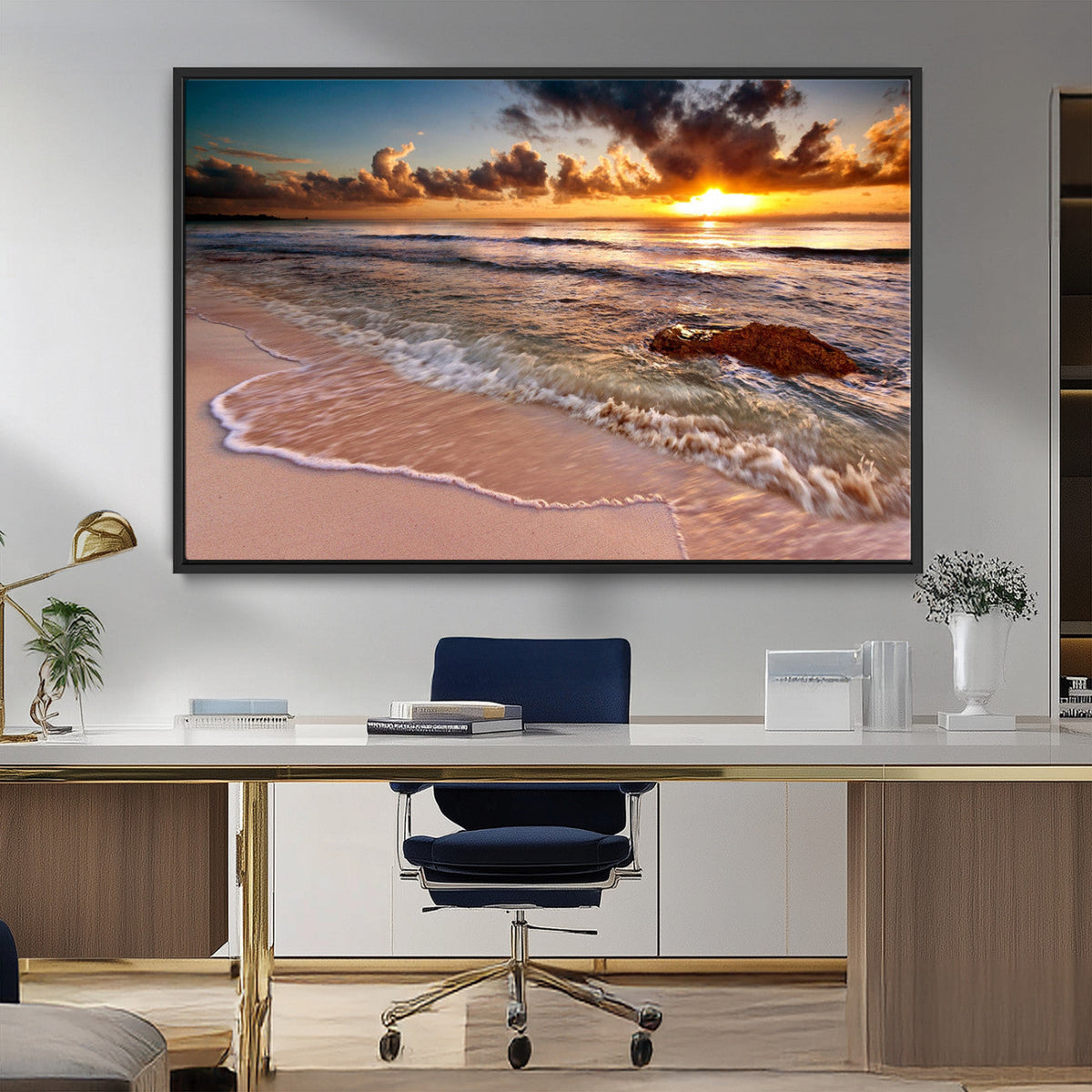 Sunset on Ocean Wall Art Canvas Print