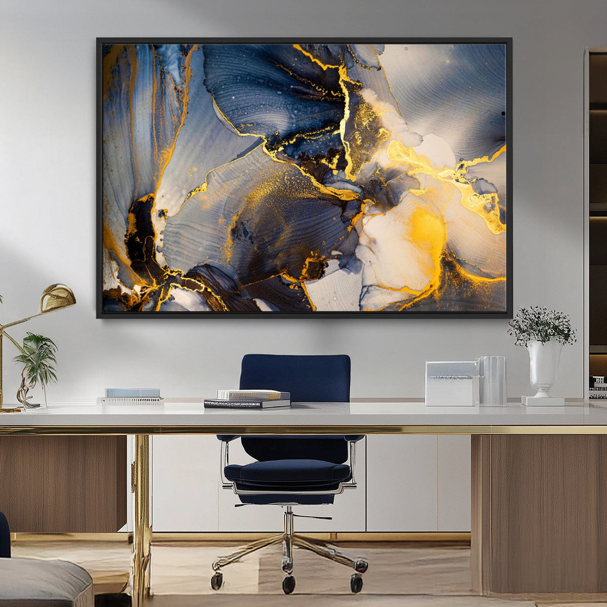 Large Abstract Wall Art Print - Gold and Blue Abstract