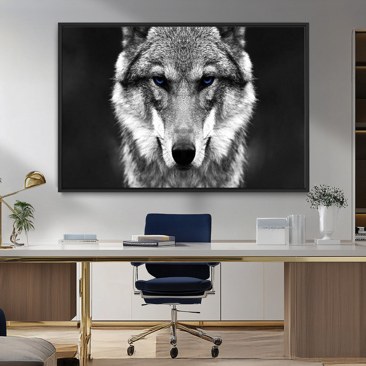 Black and White Wild Wolf Wall Art Canvas Print