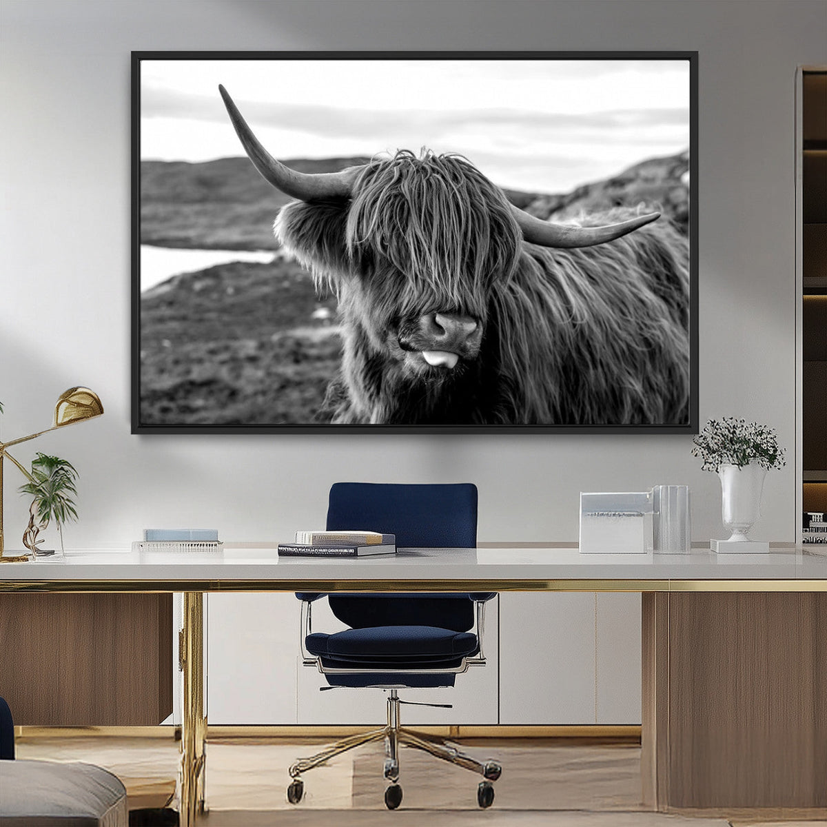 Longhorn Steer Canvas Print Wall Art, Highland Cow Canvas