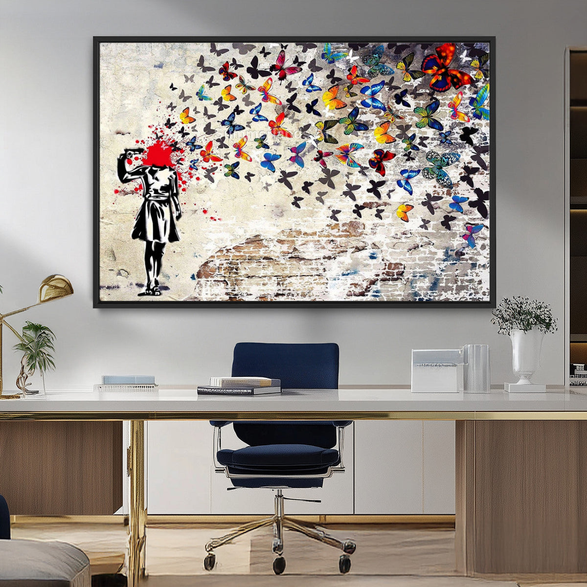 Banksy Art Butterfly Girl Explosion Canvas Art – Vibrant