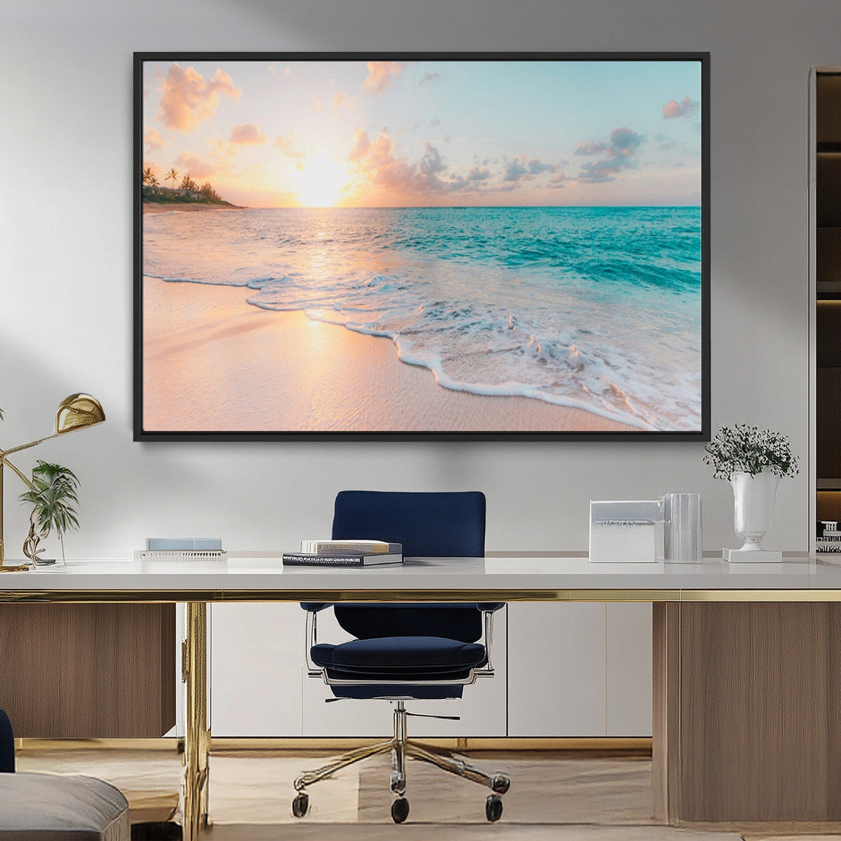 Beach Sunrise Wall Art, Coastal Seascape Canvas Print, Ocean