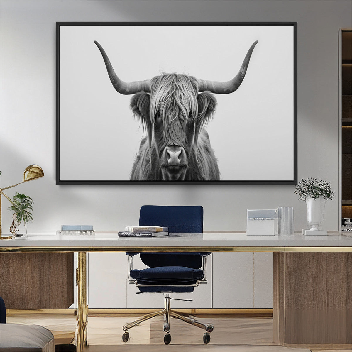 Farmhouse Longhorn Wall Art Canvas Print, Longhorn Texas