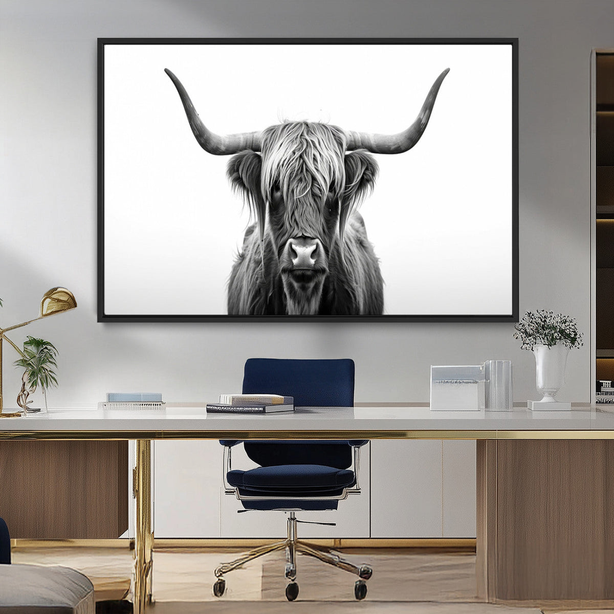 Highland Wall Art Canvas Print – Minimalist Black and White