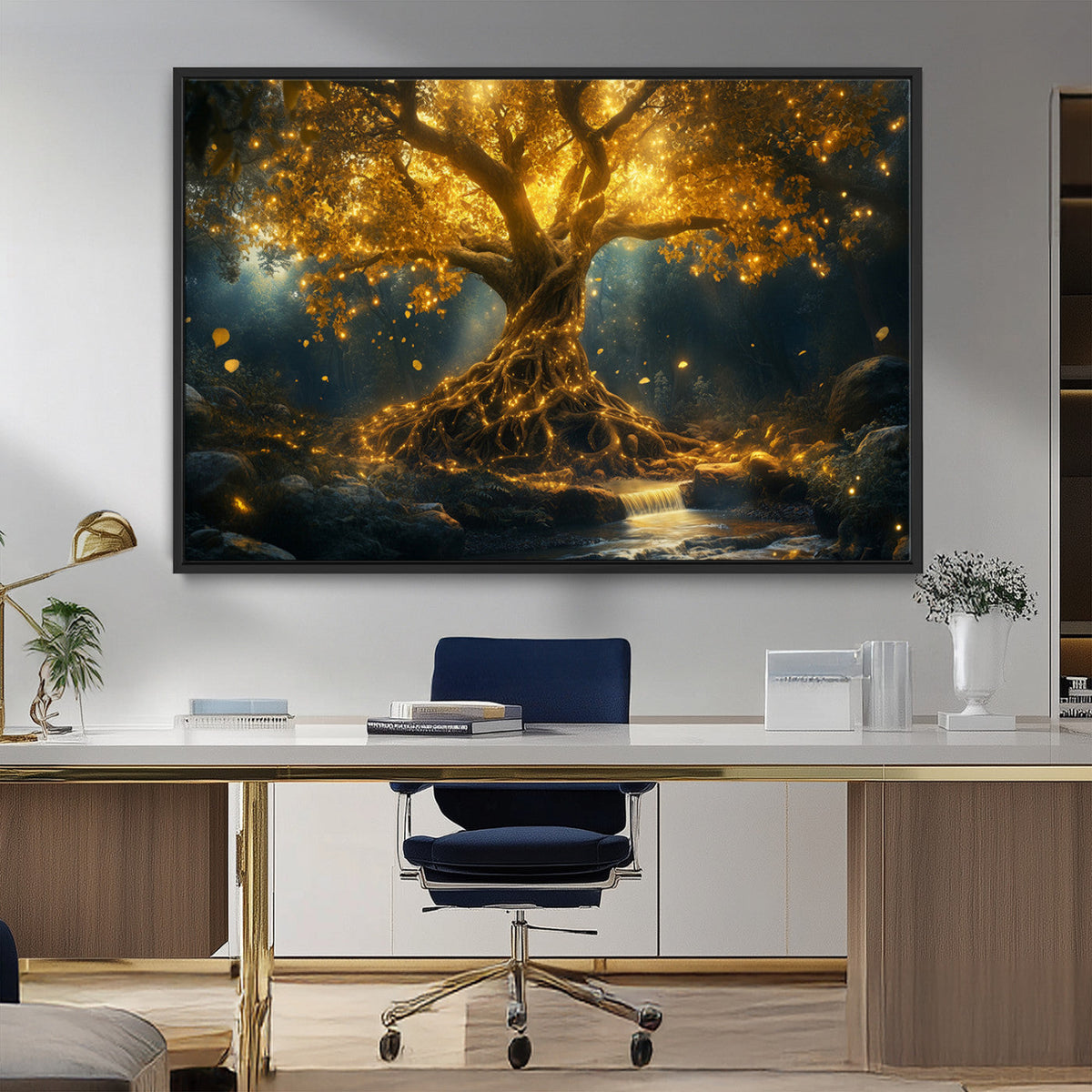 Golden Tree of Life Canvas Wall Art Print - Majestic Glowing