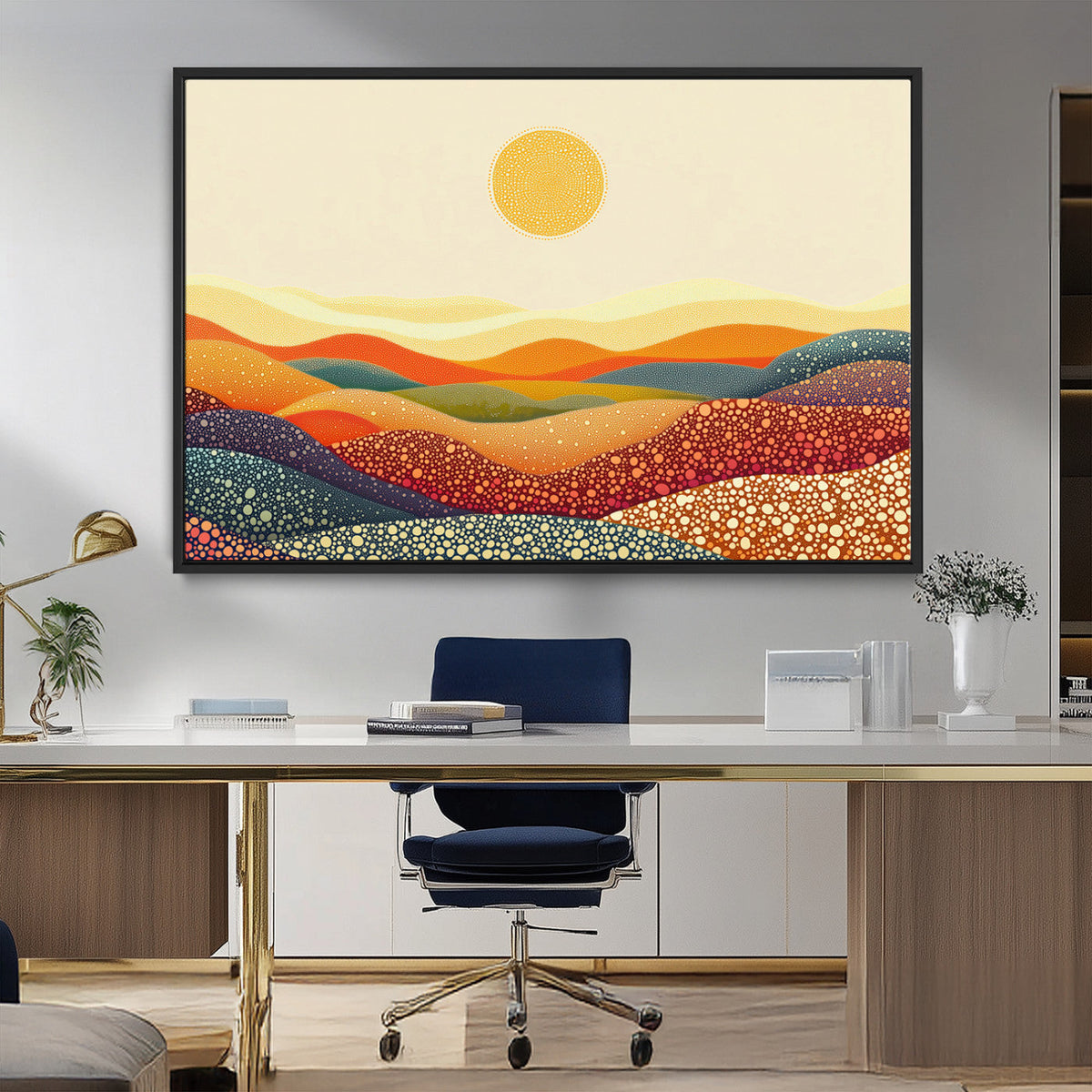 YAYOI KUSAMA Colorful Dot Art Landscape Canvas - Framed