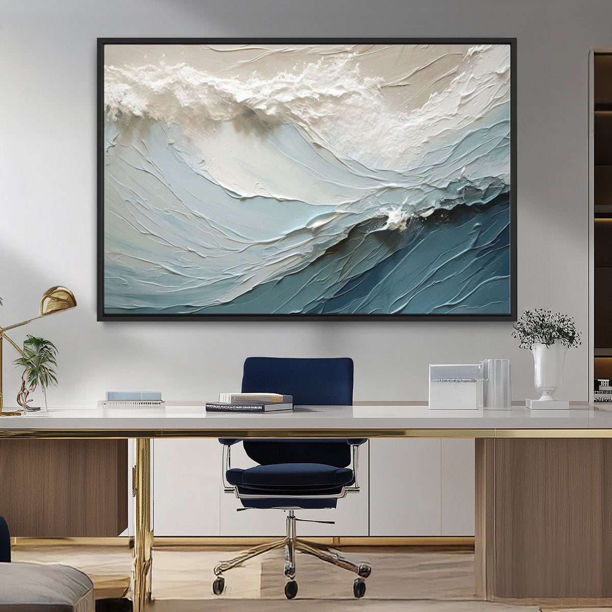Waves Abstract Wall Art Print, Modern Framed Abstract Canvas