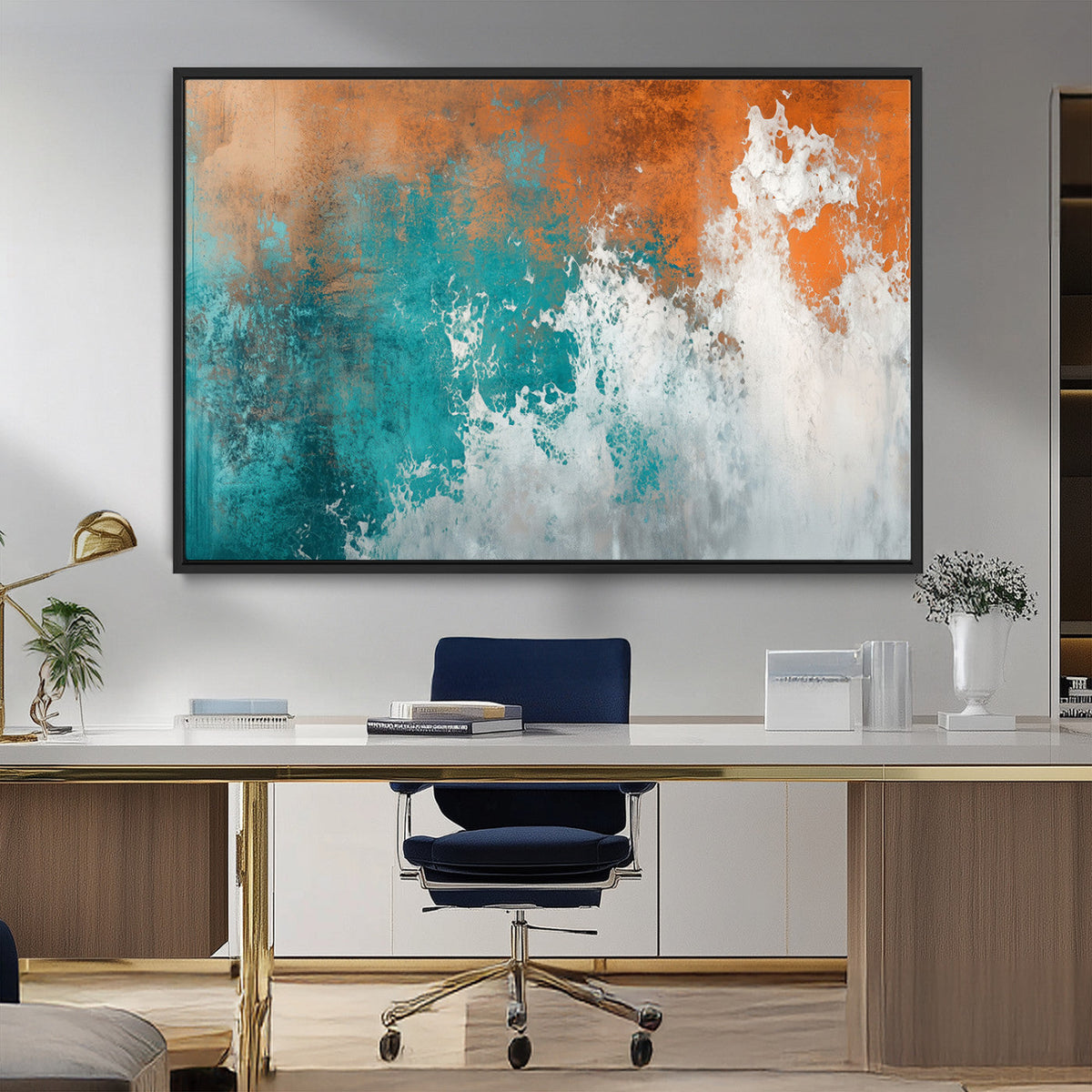 Vintage Abstract Print - Bold Teal and Orange Canvas Wall