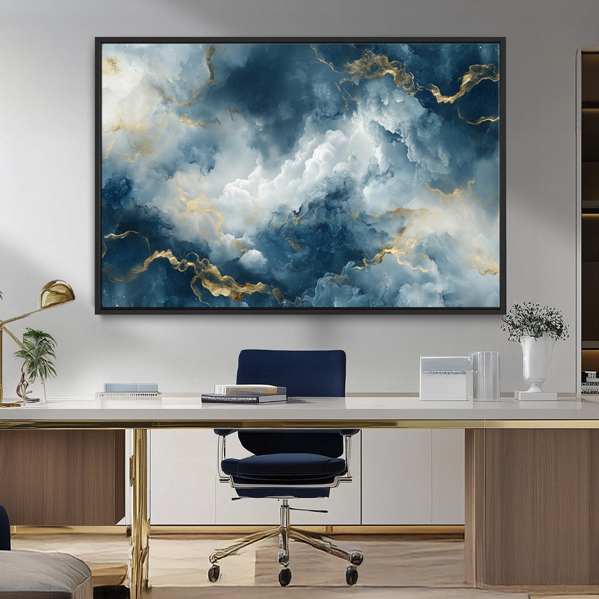 Large Abstract Print - Luxe Blue and Gold Abstract Canvas