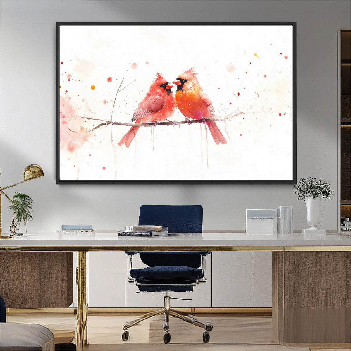 Cardinal Bird Canvas Wall Art - Male and Female Cardinal