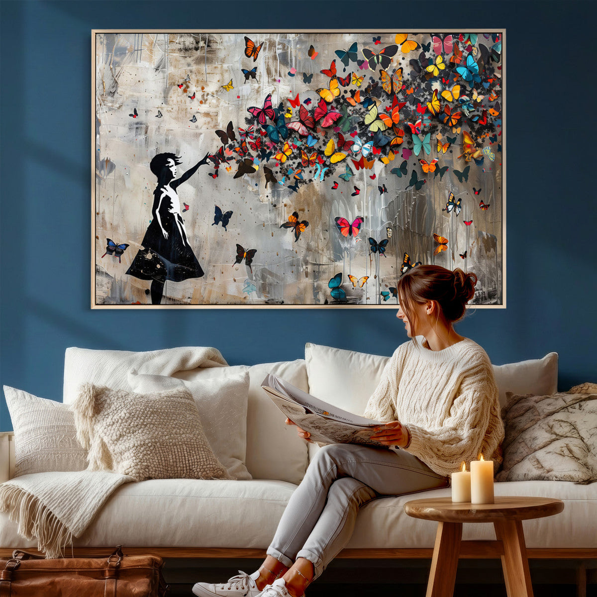 Banksy Butterfly Girl Wall Art – Modern Graffiti Canvas