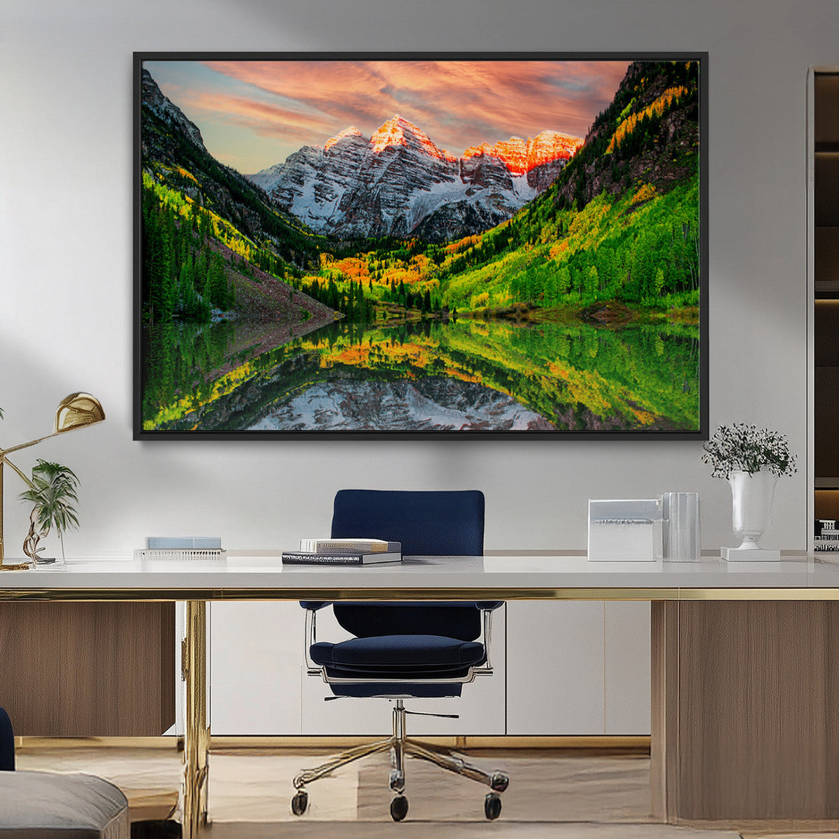 Maroon Bells Lake Wall Art Canvas Print – Framed Majestic