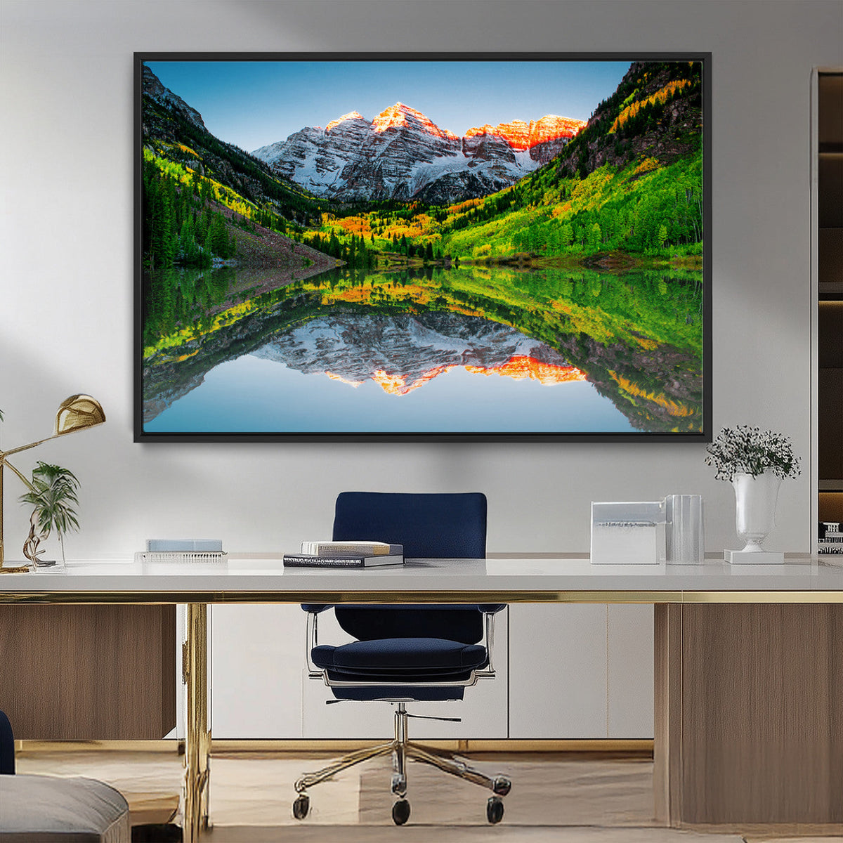 Sunrise Maroon Bells Lake Wall Art Canvas Print – Framed Elk