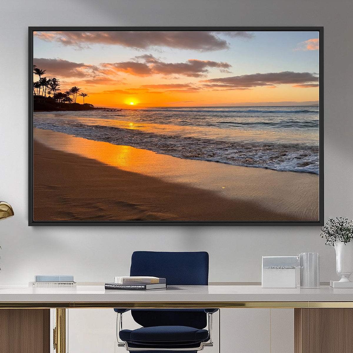 Tropical Beach Wall Art – Framed Sunset Ocean Canvas