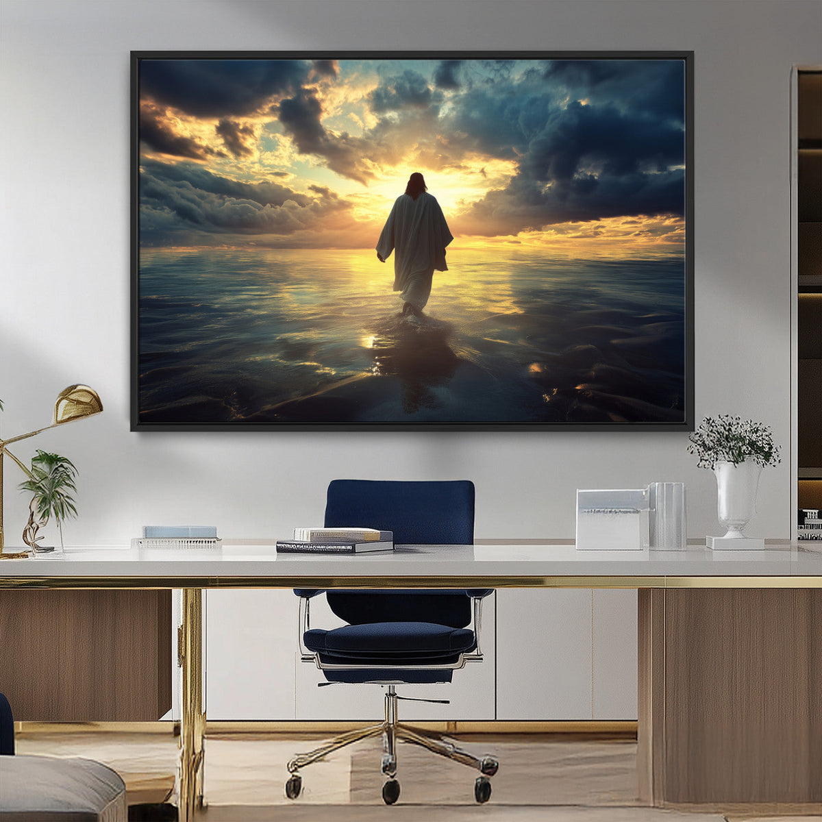 Jesus Walks Wall Art Canvas Print Framed Divine Sunset Art
