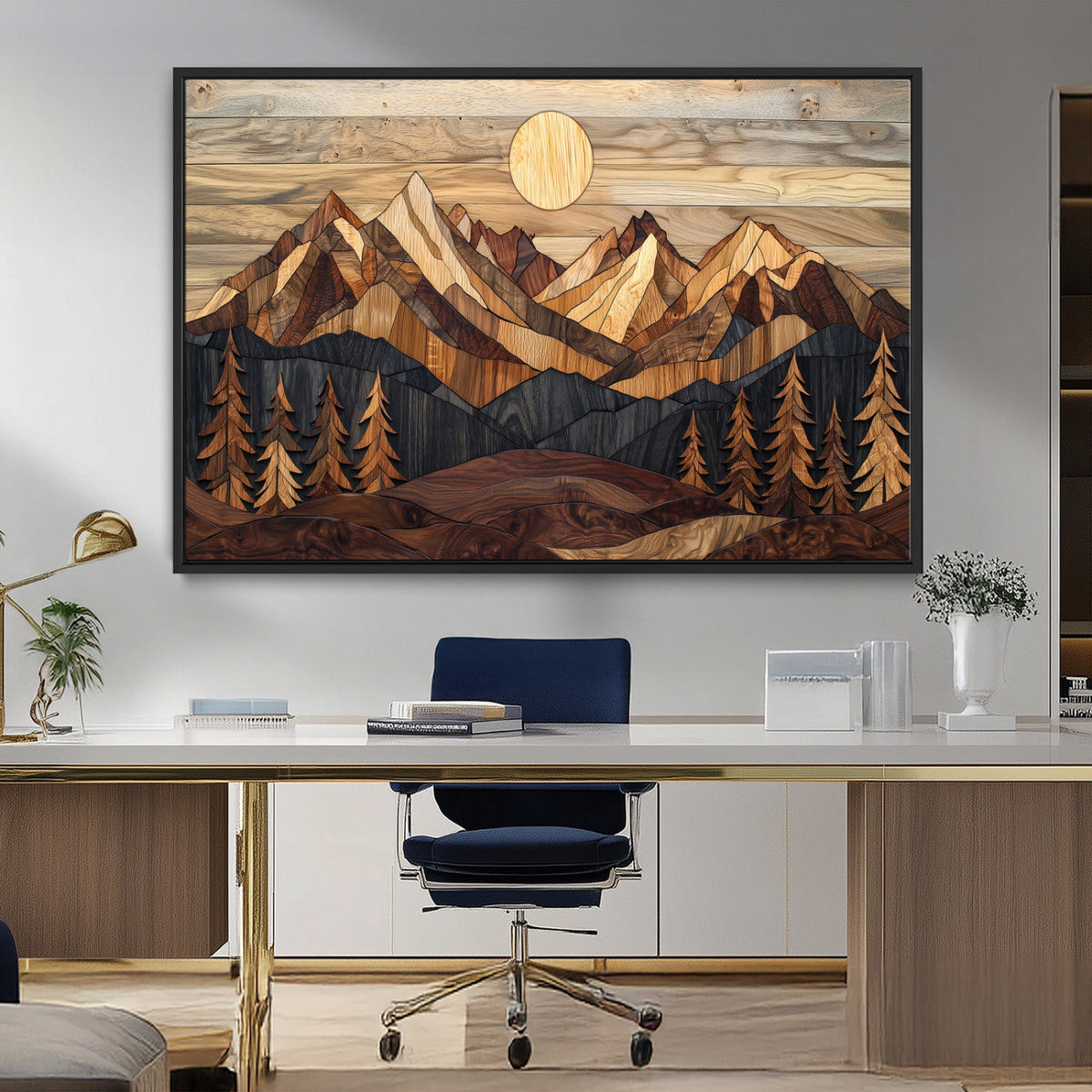 Wood Mountain Landscape Wall Art Canvas Print – Framed