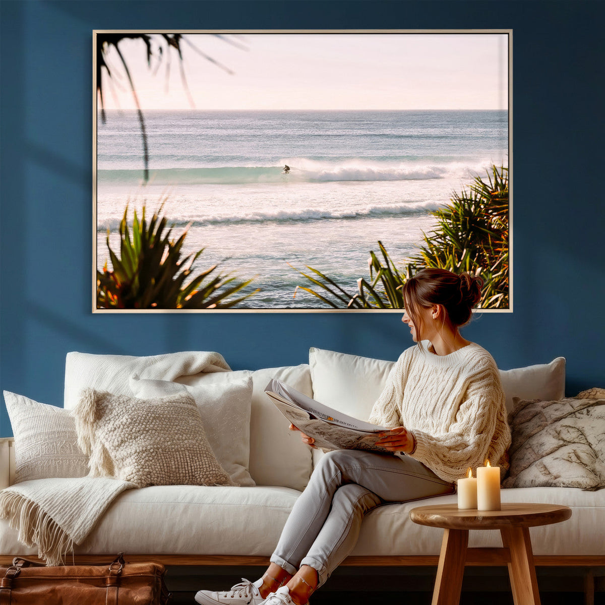 Ocean Surfer Wall Art Canvas Print – Framed Coastal Surf Art