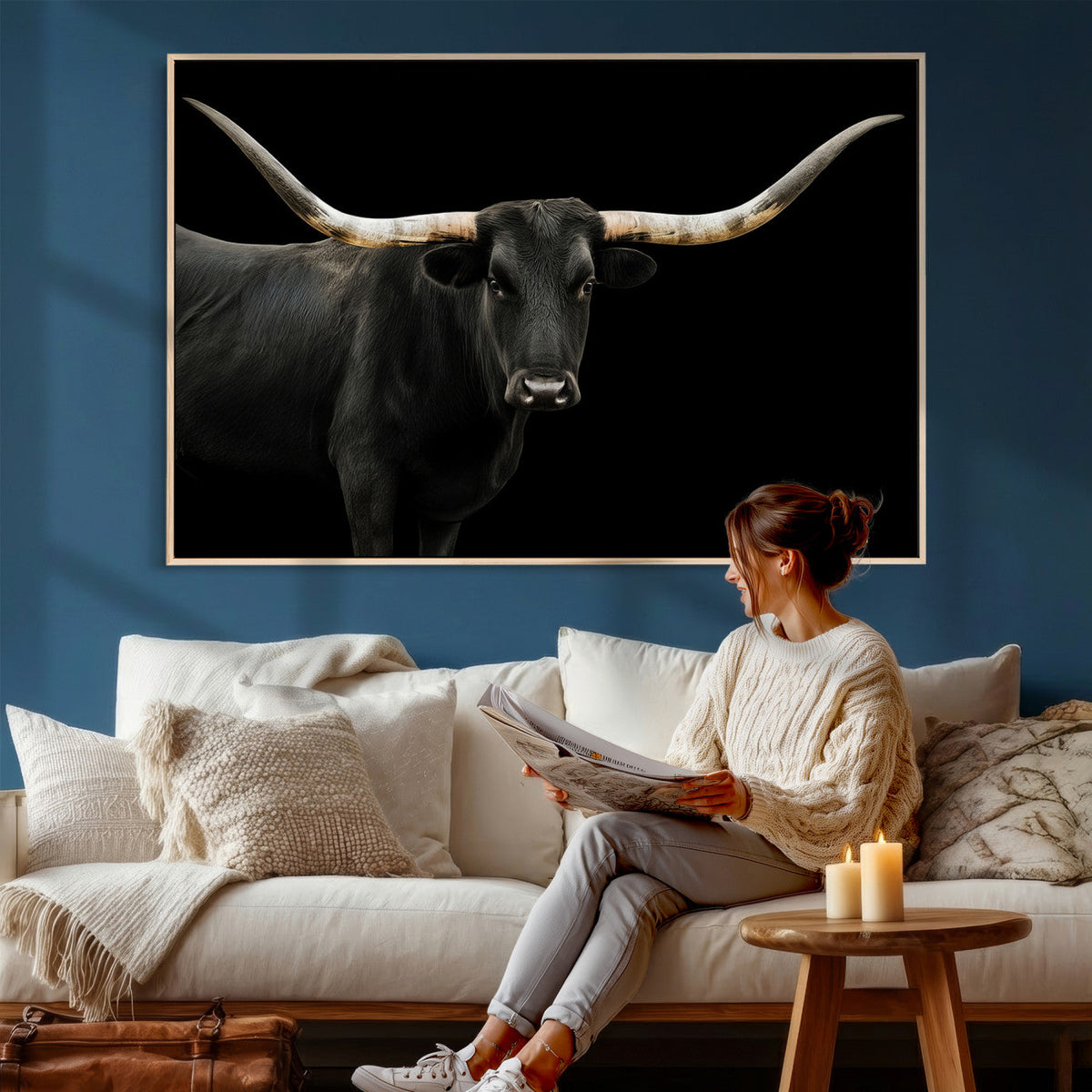 Longhorn Cattle Wall Art Canvas Print – Framed Texas Ranch
