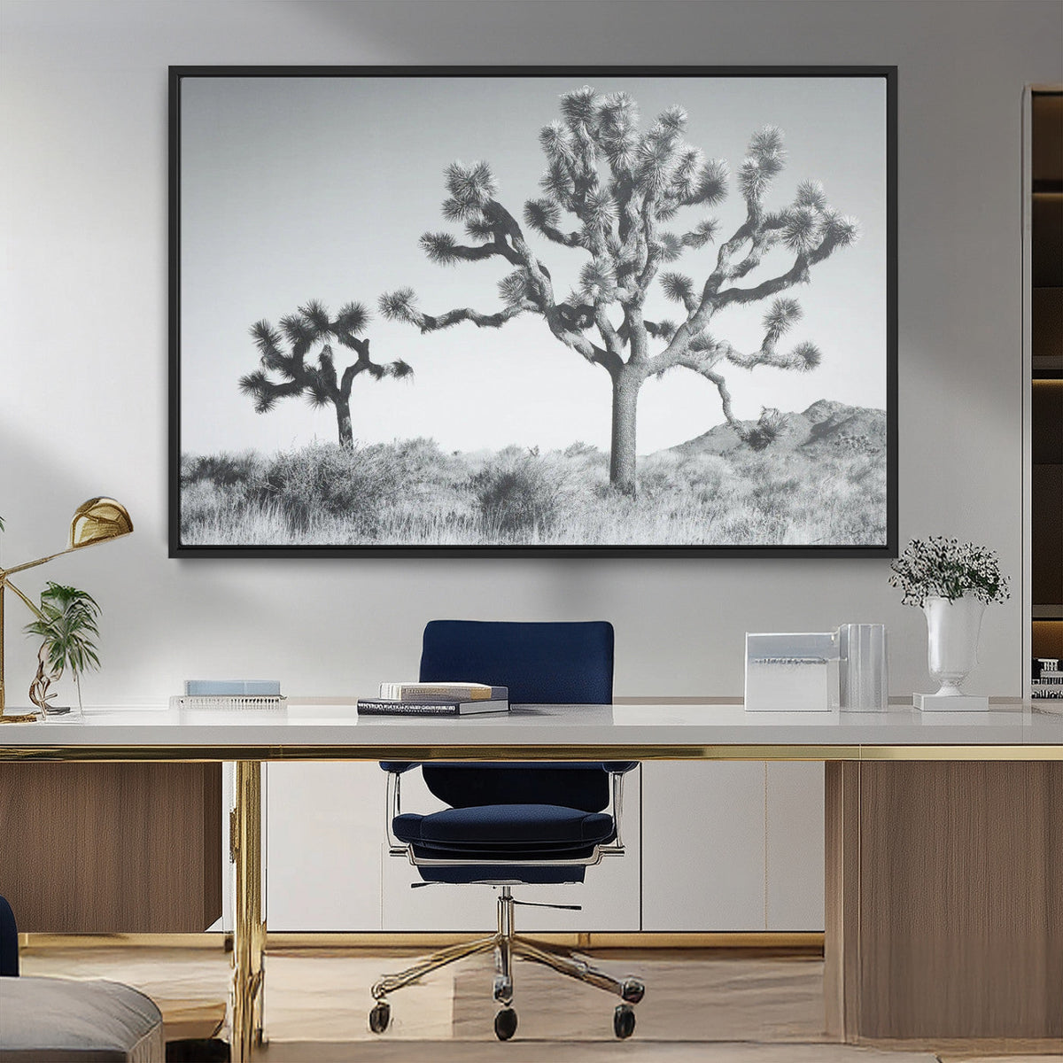 Joshua Tree Wall Art Canvas Print – Framed Black White