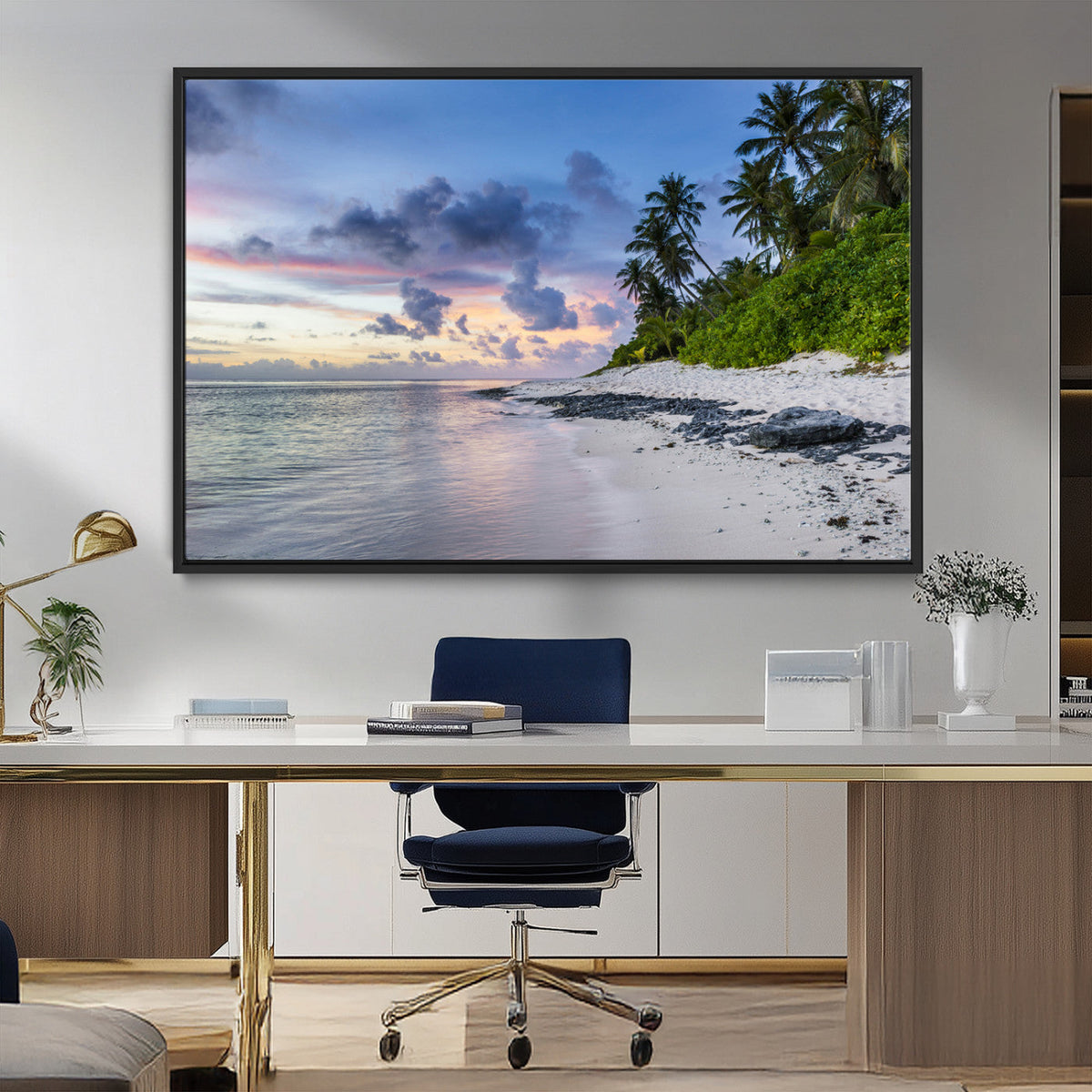 Tropical Beach Wall Art Canvas Print – Framed Sunset Glow