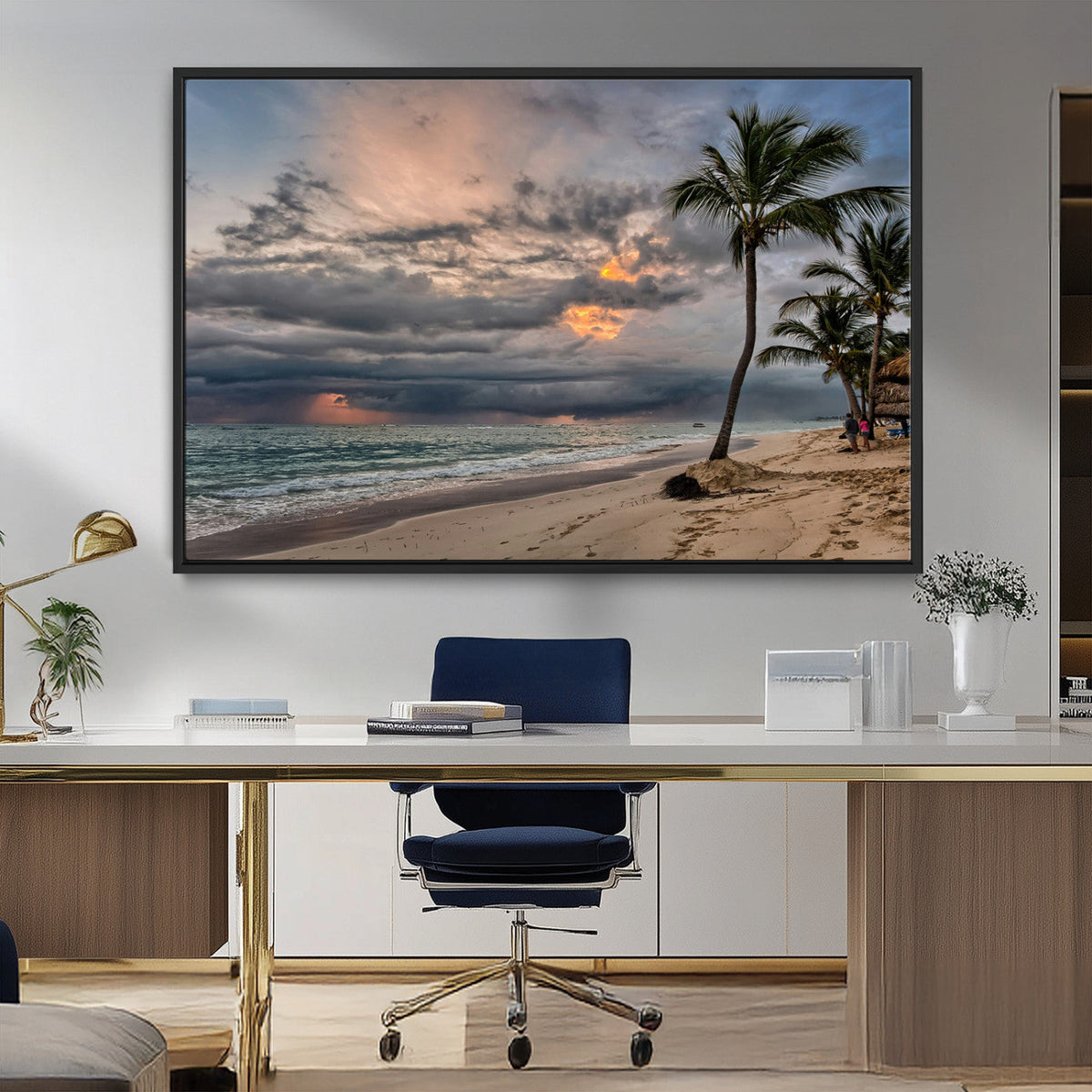 Tropical Storm Wall Art Canvas Print – Framed Moody Beach