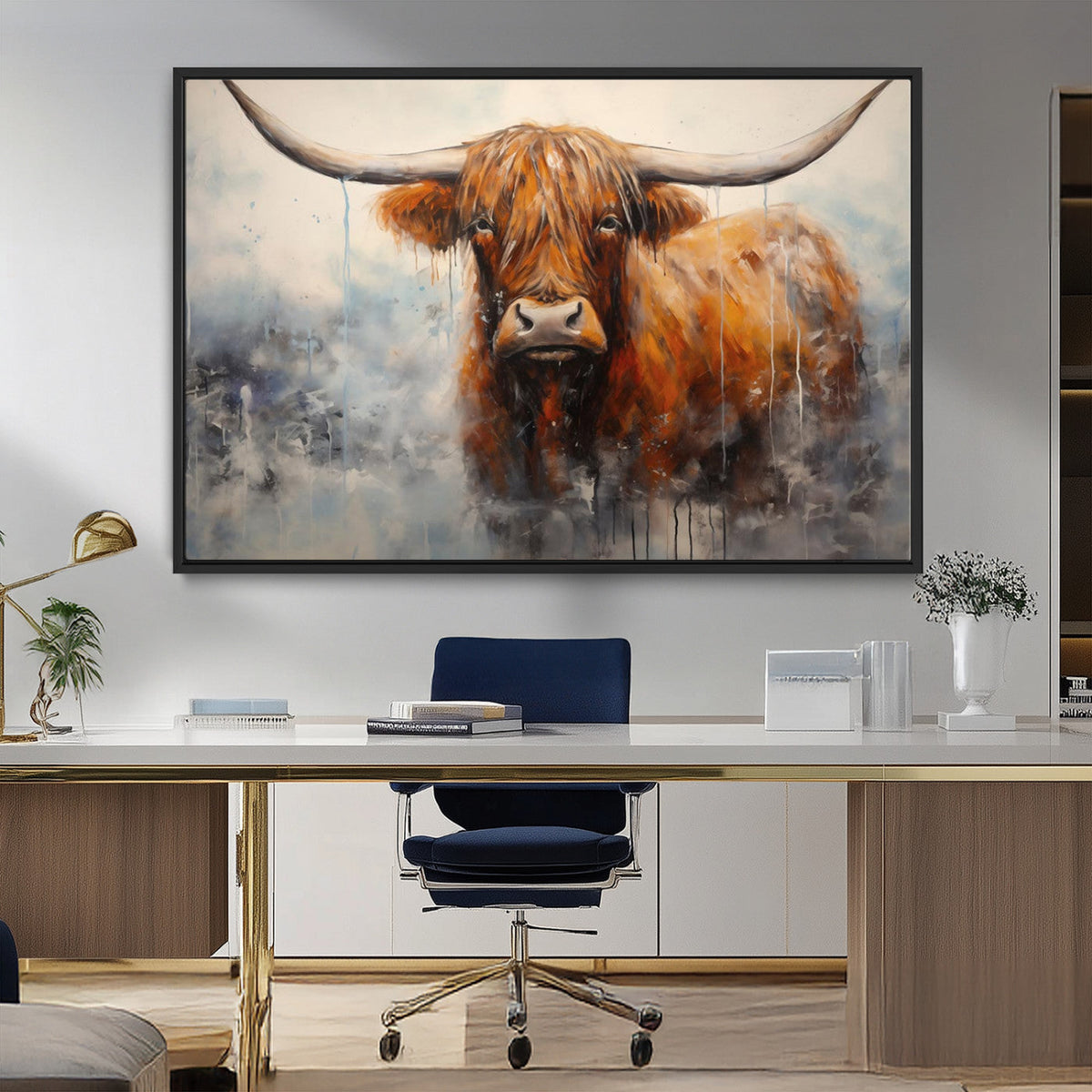 Scottish Highland Wall Art Canvas Print, Framed Longhorn Art