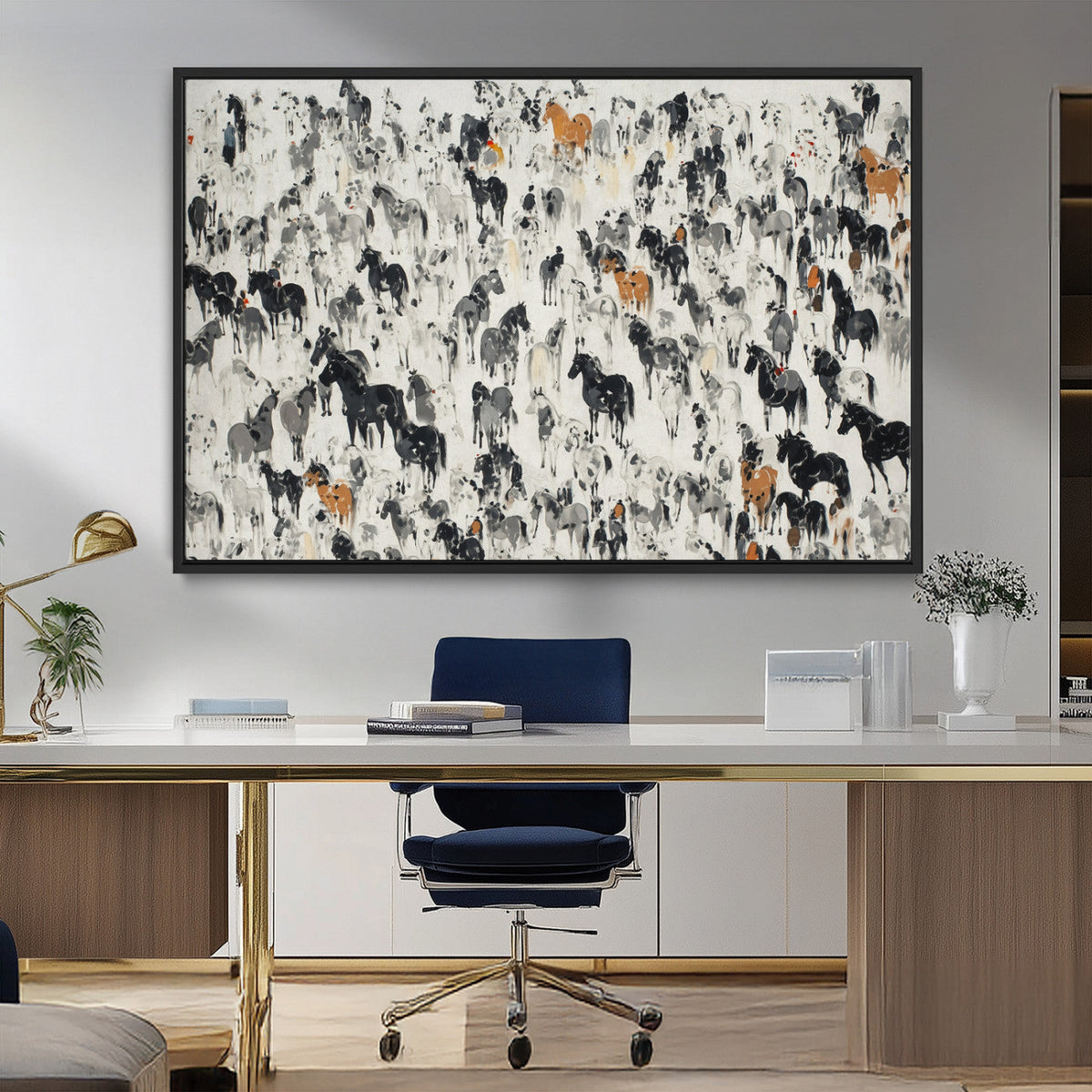 Wild Horse Stampede Wall Art Canvas Print – Monochrome