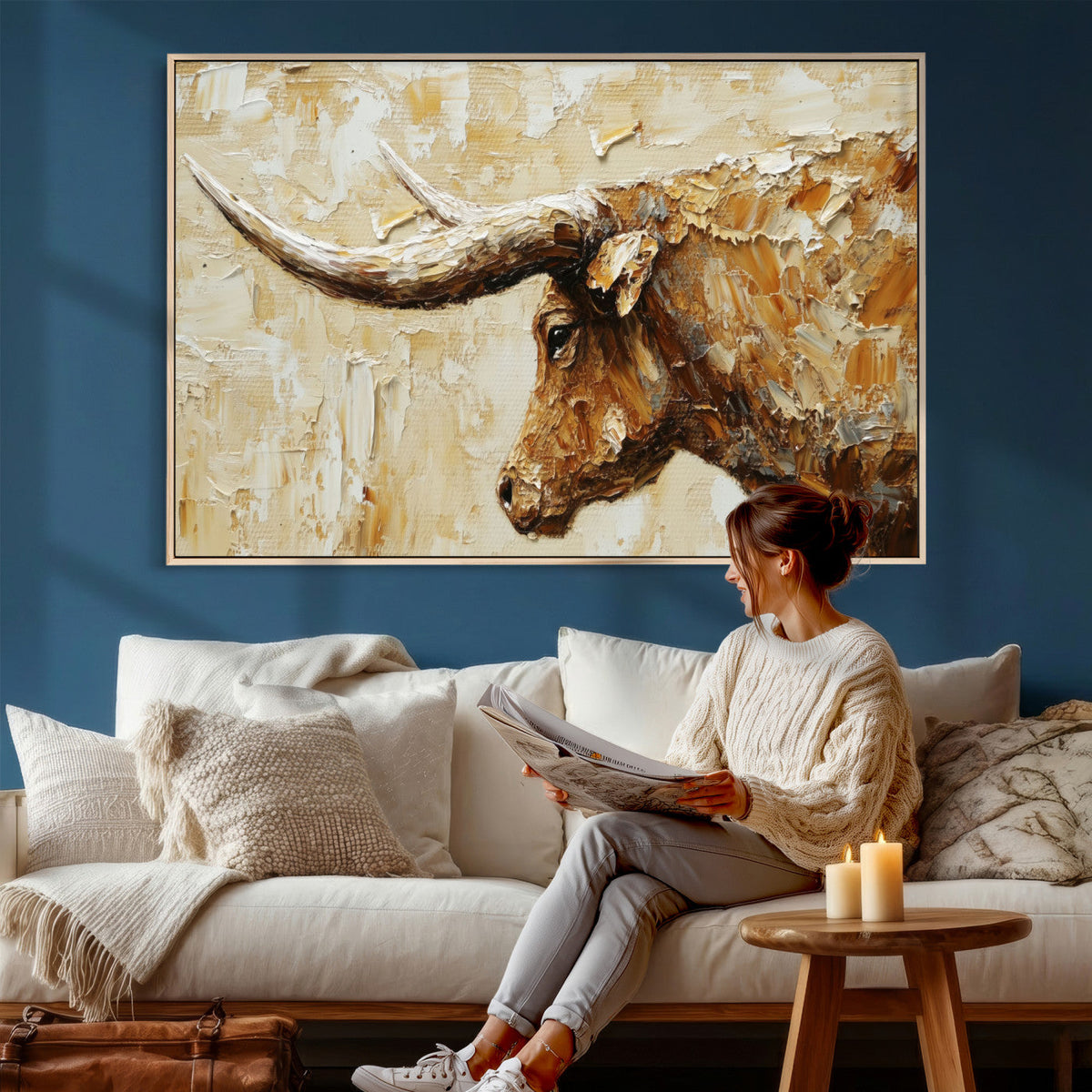 Rustic Longhorn Bull Wall Art Canvas Print – Vintage Western