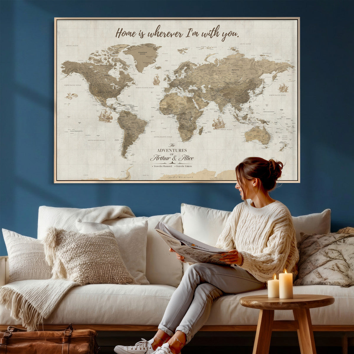 Push Pin World Map Canvas Print – Travel Tracker Wall Art