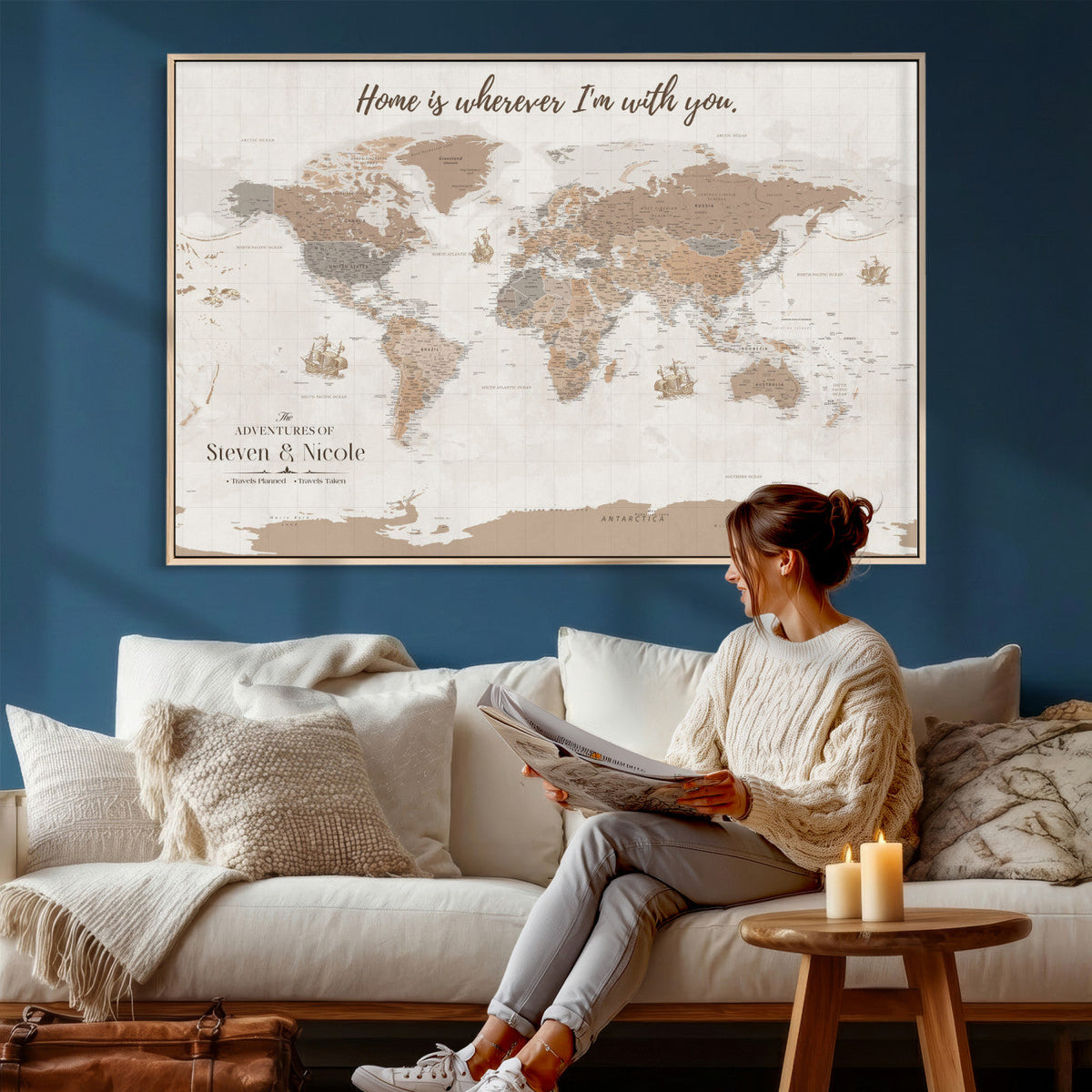 Personalized World Map Wall Art Canvas Print – Customizable