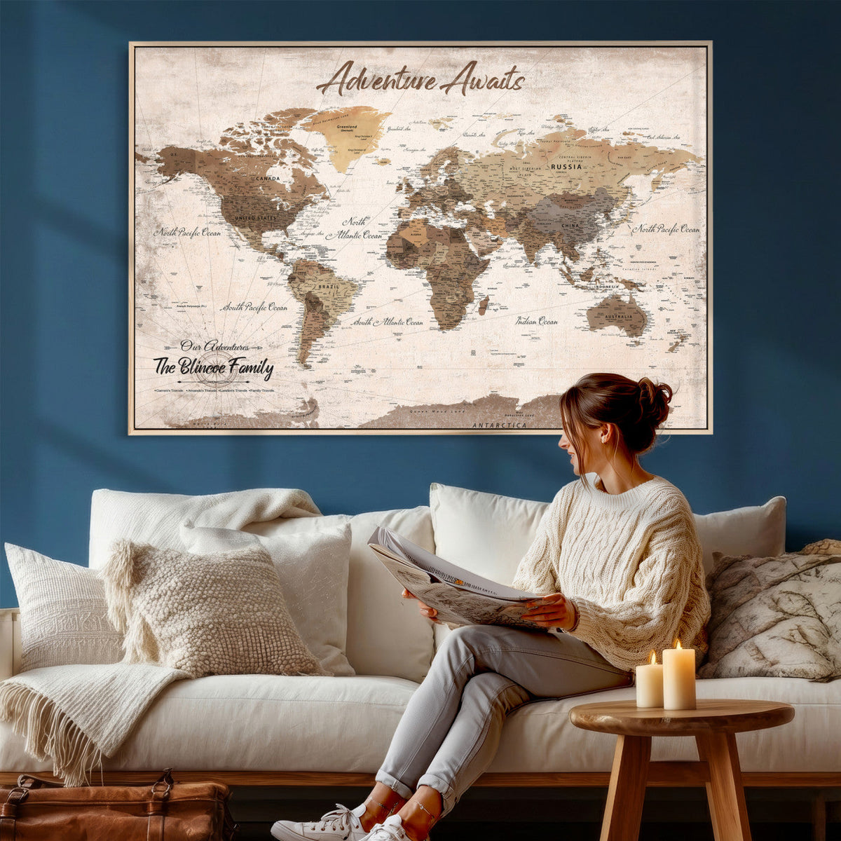 Custom Push Pin World Map Wall Art Canvas Print –
