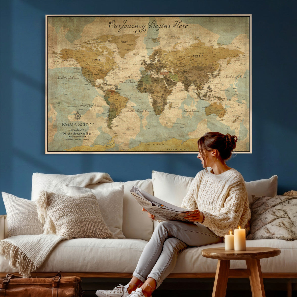 Personalized Custom World Map Wall Art Print – Add Your