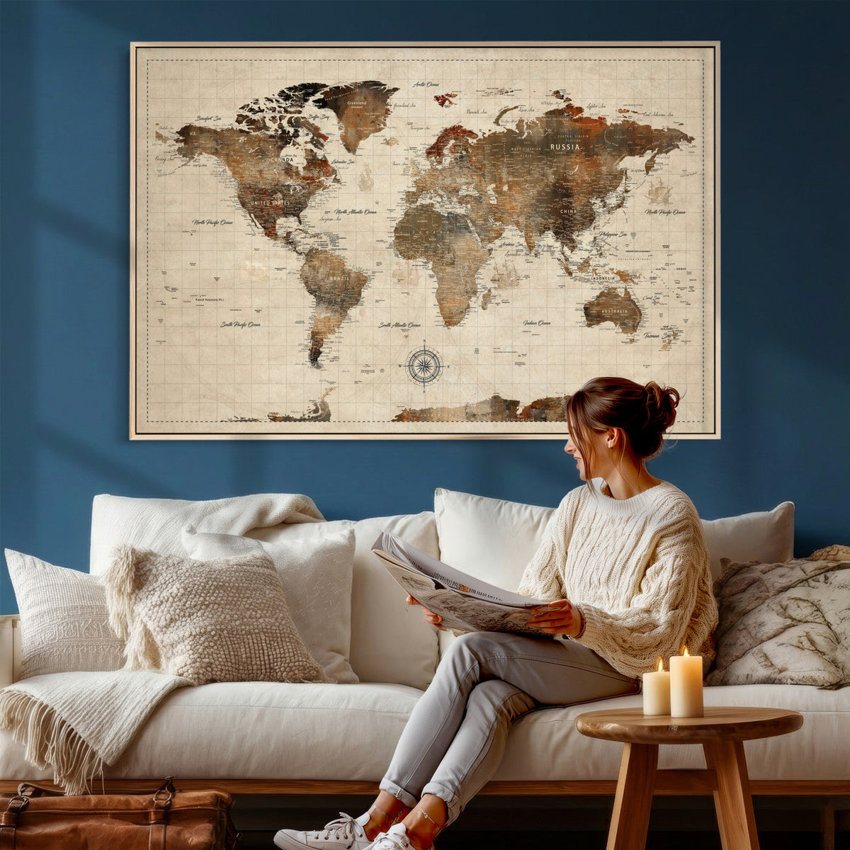 World Map Canvas Print – Framed Detailed Map of the World