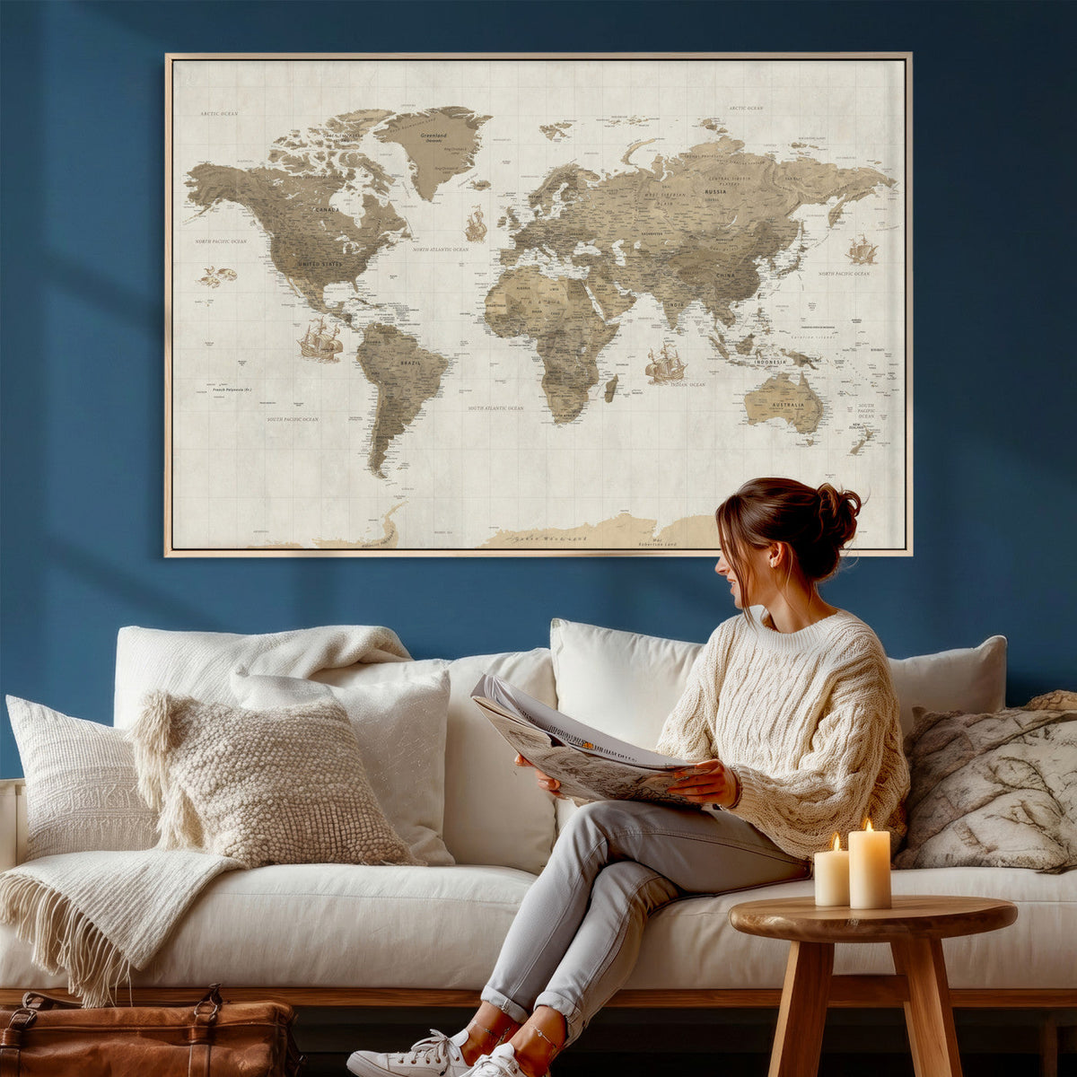 Detailed World Map Wall Art Canvas Print