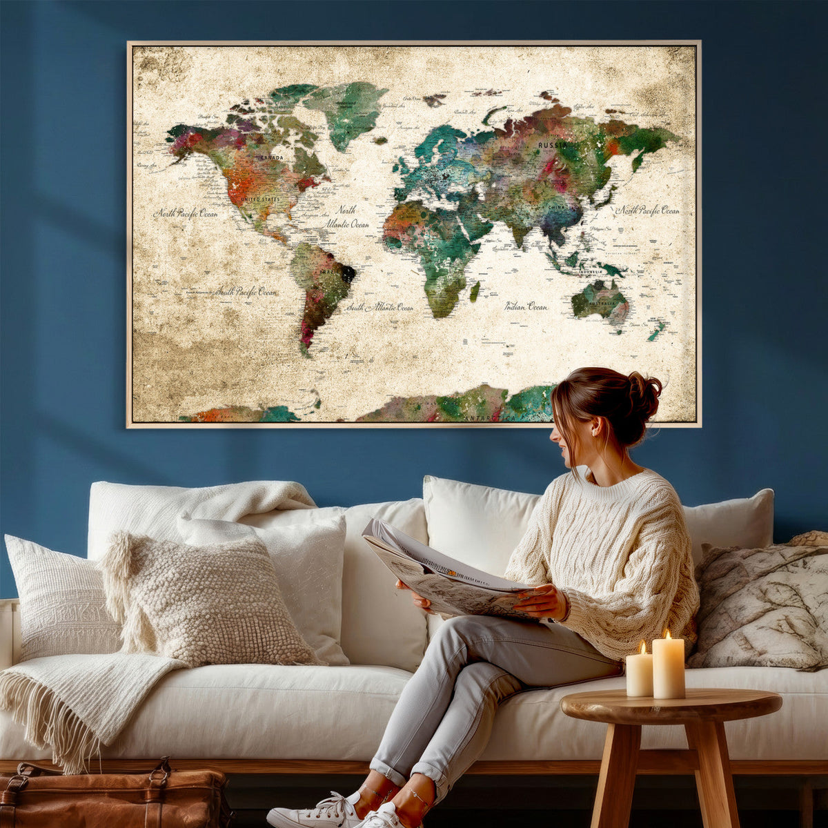 World Map Canvas Print – Framed Detailed Map of the World