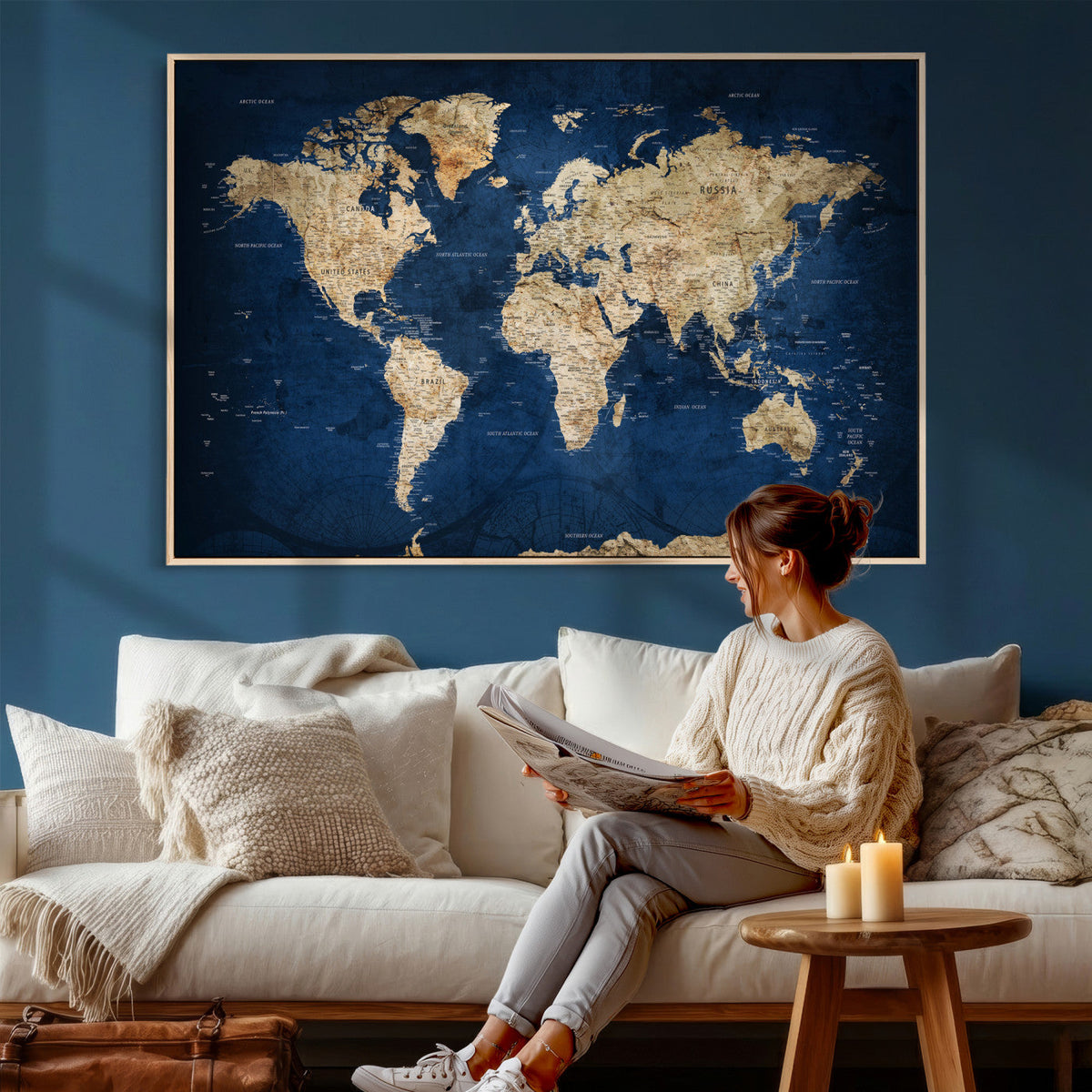 World Map Canvas Print – Framed Travel Map Wall Art for