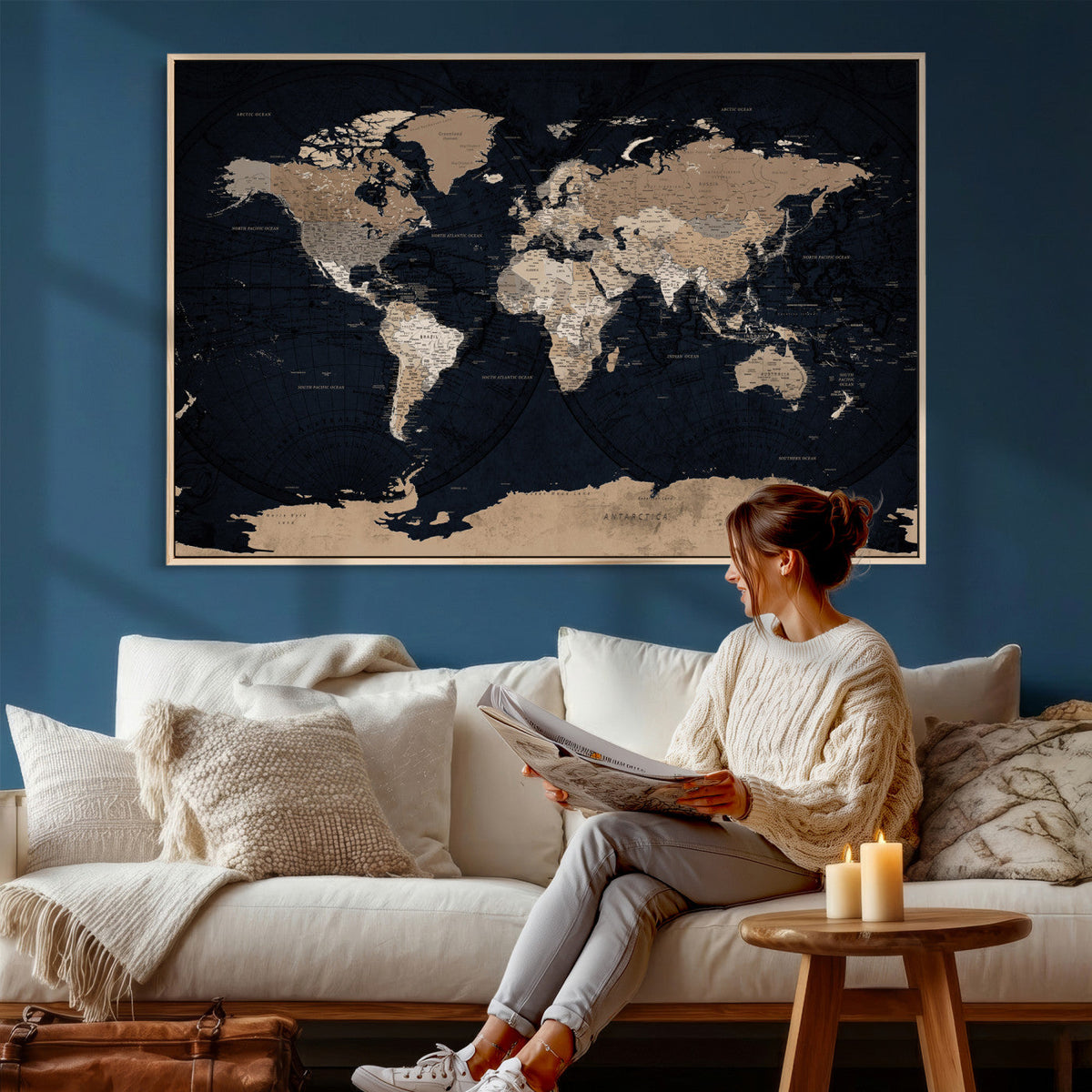 Grunge Wall Art World Map Canvas Print