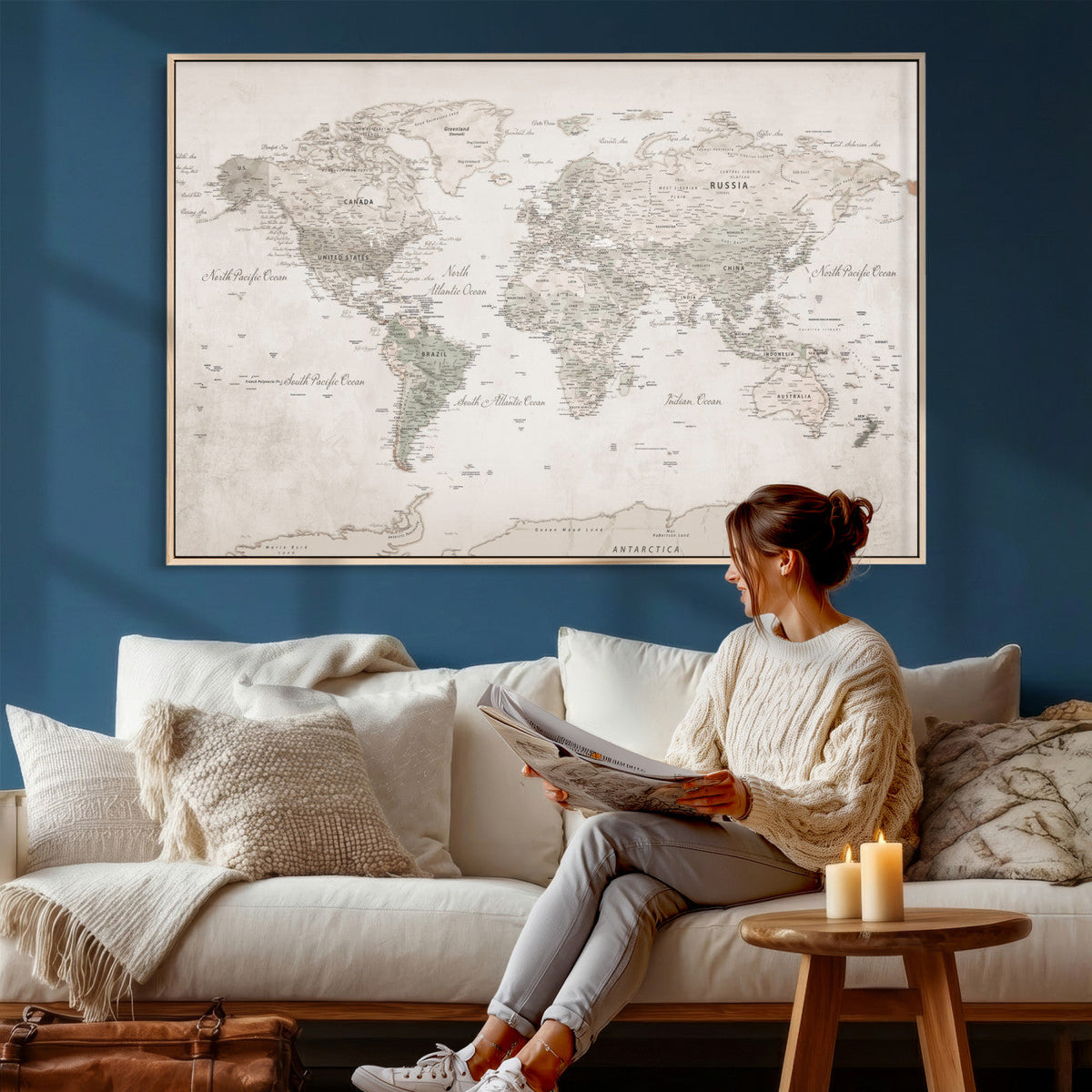Antique Style World Map Canvas Print - Vintage Detailed