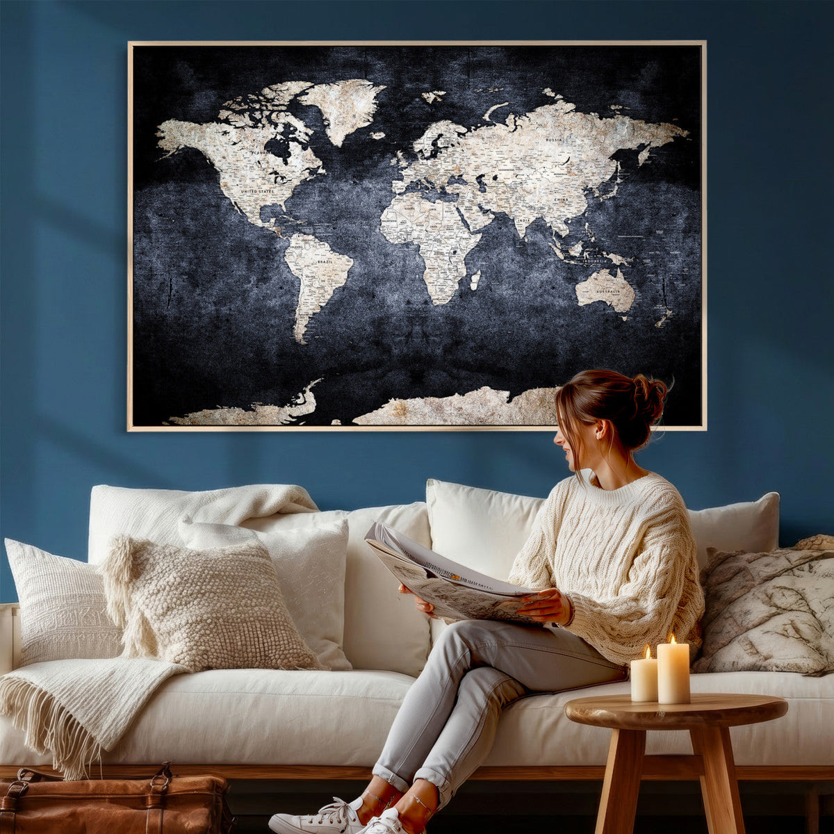 Vintage World Map Canvas Wall Art – Antique Triptych Map