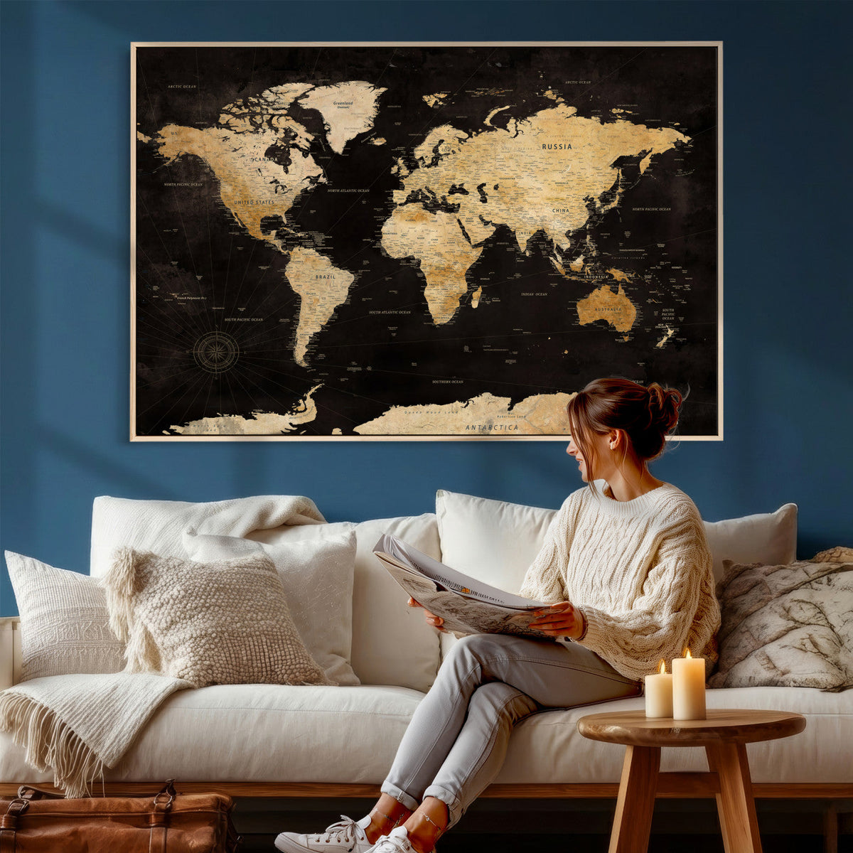 Extra Large World Map Canvas Print – Detailed Map Classic
